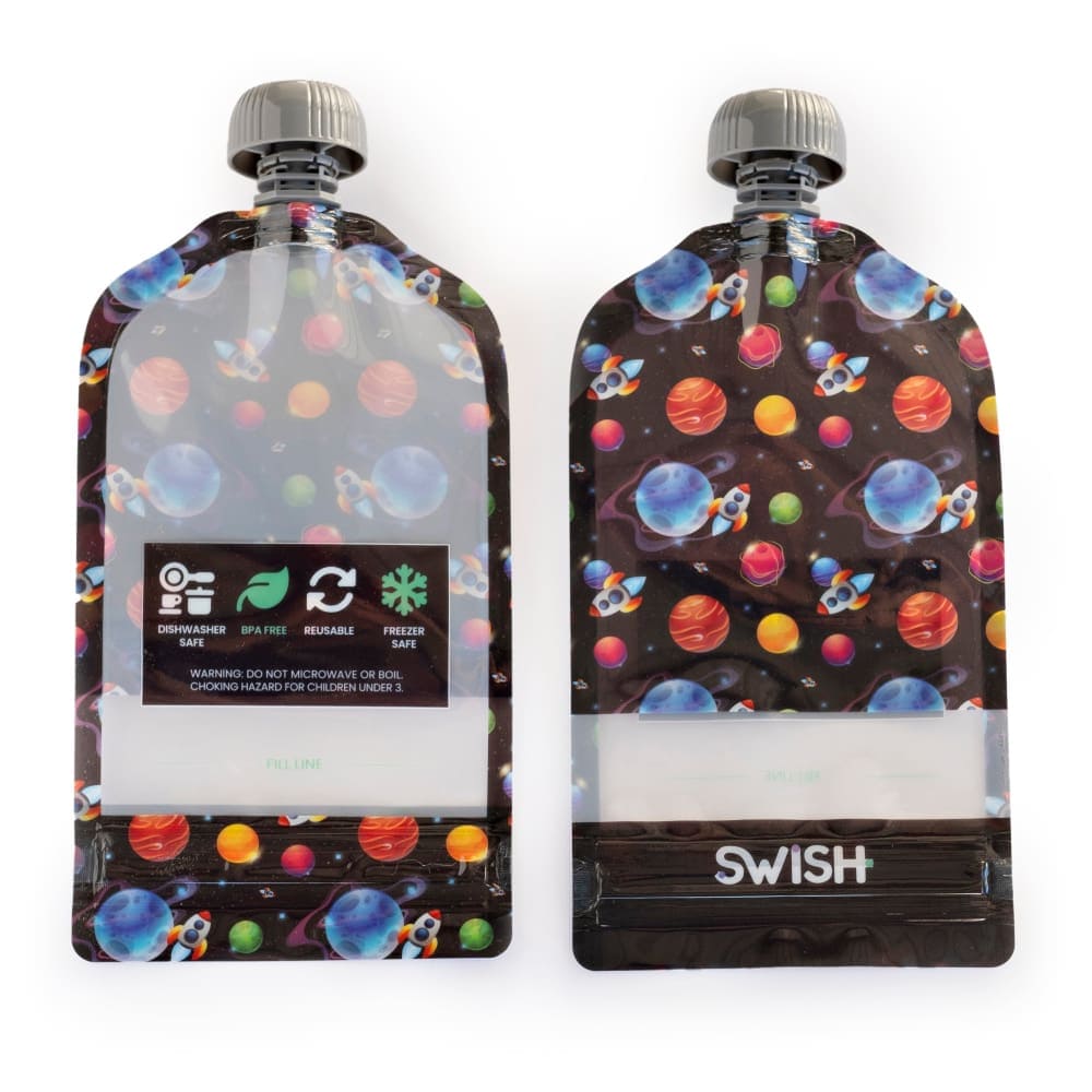 Swish Reusable Food Pouches 140ml (5 Pack) - BPA-Free, Leak-Proof, Dishwasher Safe - Perfect for Baby Food, Smoothies, Yogurt & On-the-Go Snacks