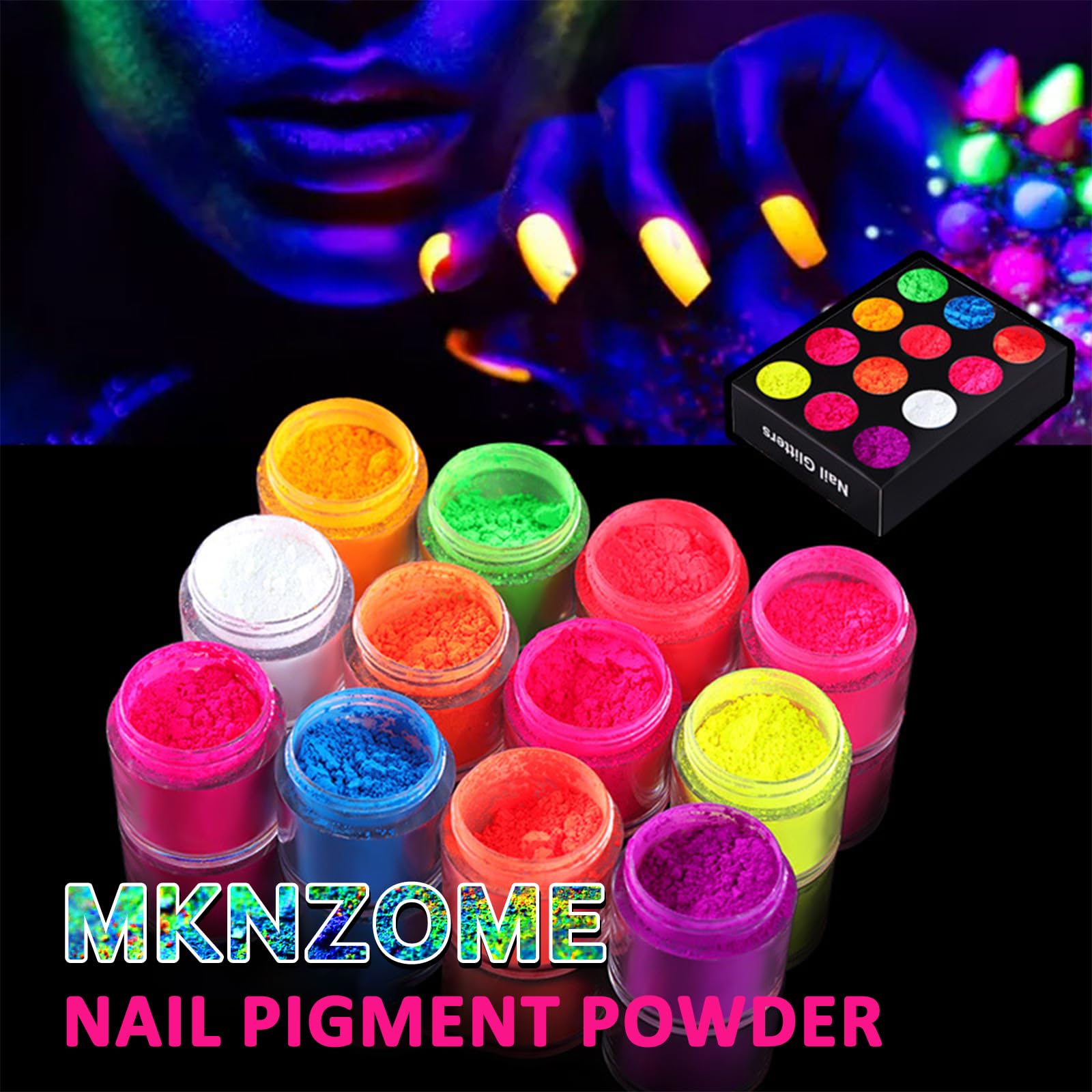 12Pcs Pigment Nail Art Powder Kit - Fluorescent Glitter Dip Powder for Chrome Nails, DIY Manicure Salon Set for Women | Perfect for Home Nail Art, Parties & Special Occasions
