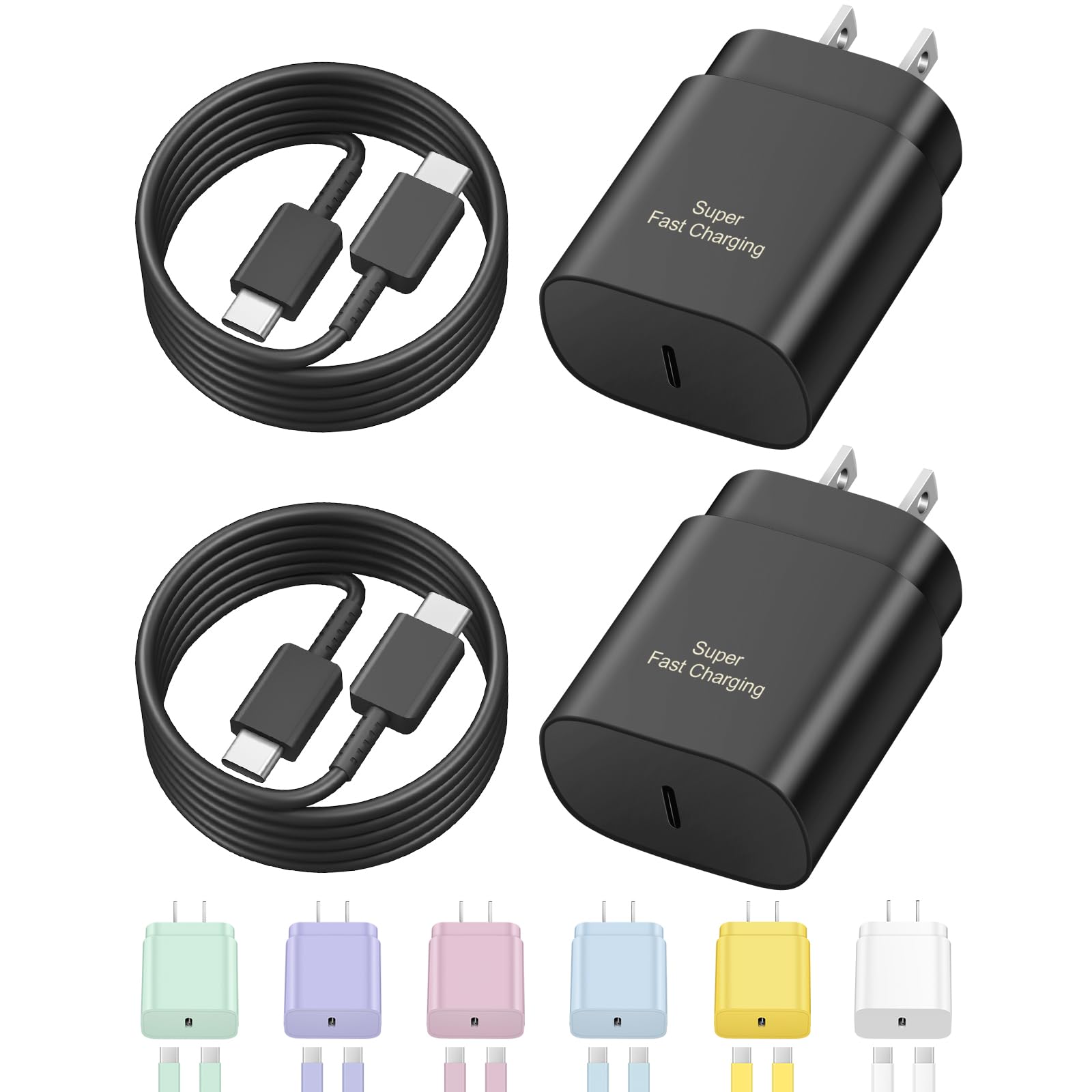 25W Super Fast USB C Charger Block for Samsung Galaxy S24/S23/S22/S21/S20/Note 20 - PD 3.0 Quick Charge Wall Charger with Type C Cable - Perfect for Home, Office & Travel Charging