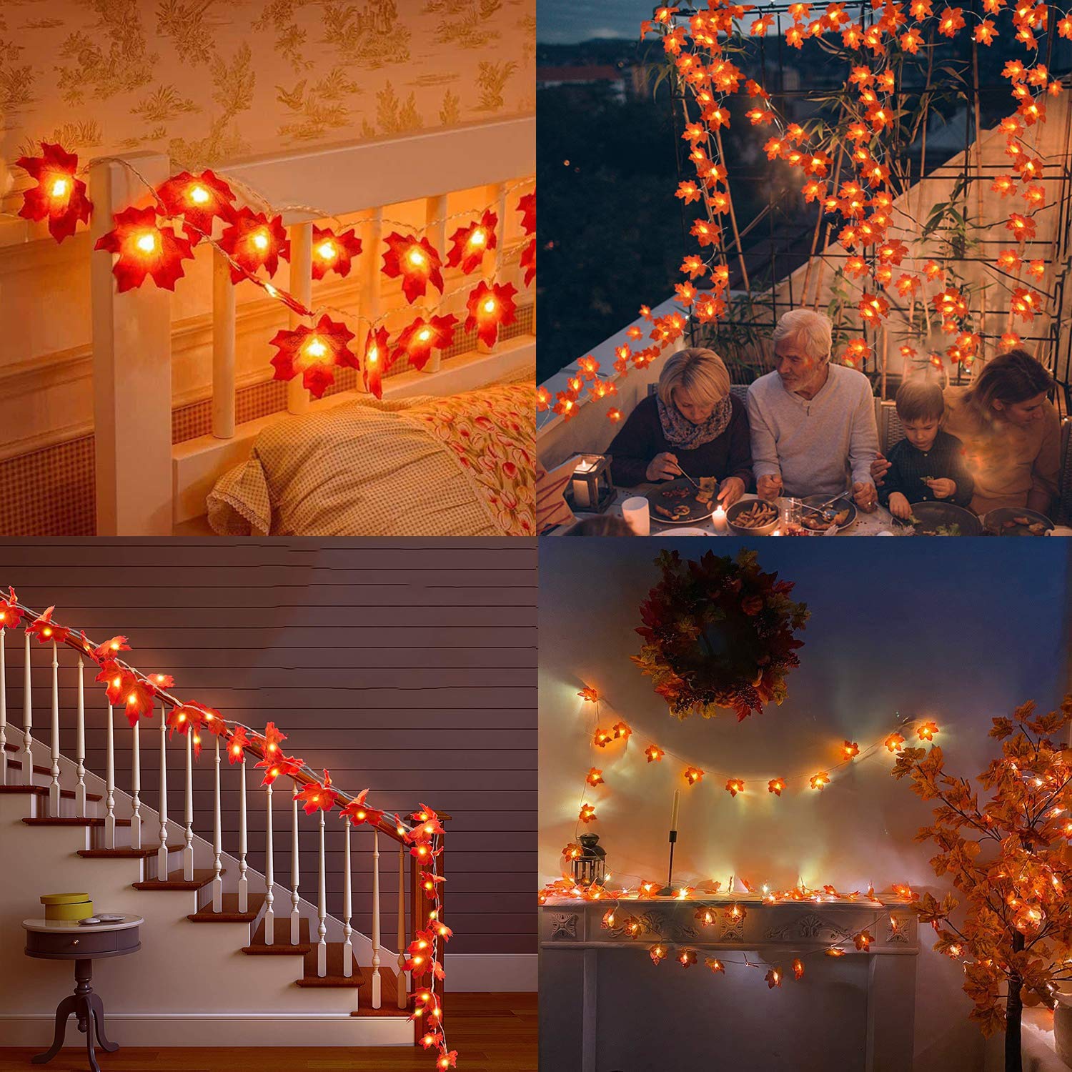 Toodour 20ft 40 LED Fall Maple Leaf String Lights - Battery Operated Thanksgiving Decorations in Warm Orange & Red - Perfect for Autumn Home Decor, Holiday Garland, Indoor Lighting, and Seasonal Party Ambiance
