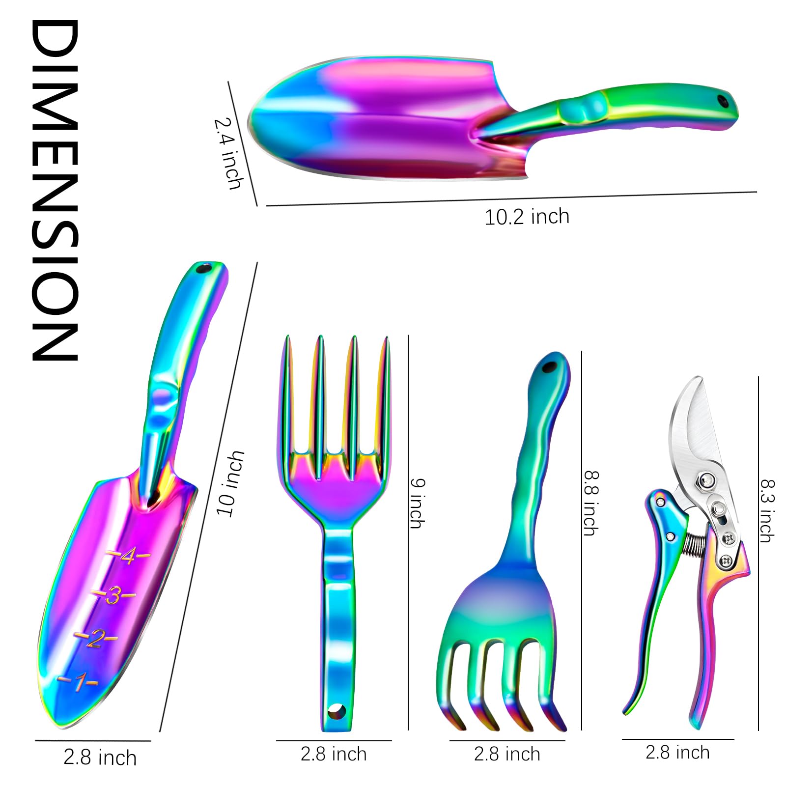 Rainbow Gardening Tool Set - 5 Piece Hand Tools Kit with Shovel, Pruning Shears & Hand Fork | Durable Gardening Supplies for Women | Perfect for Home Garden, Flower Beds & Outdoor Planting