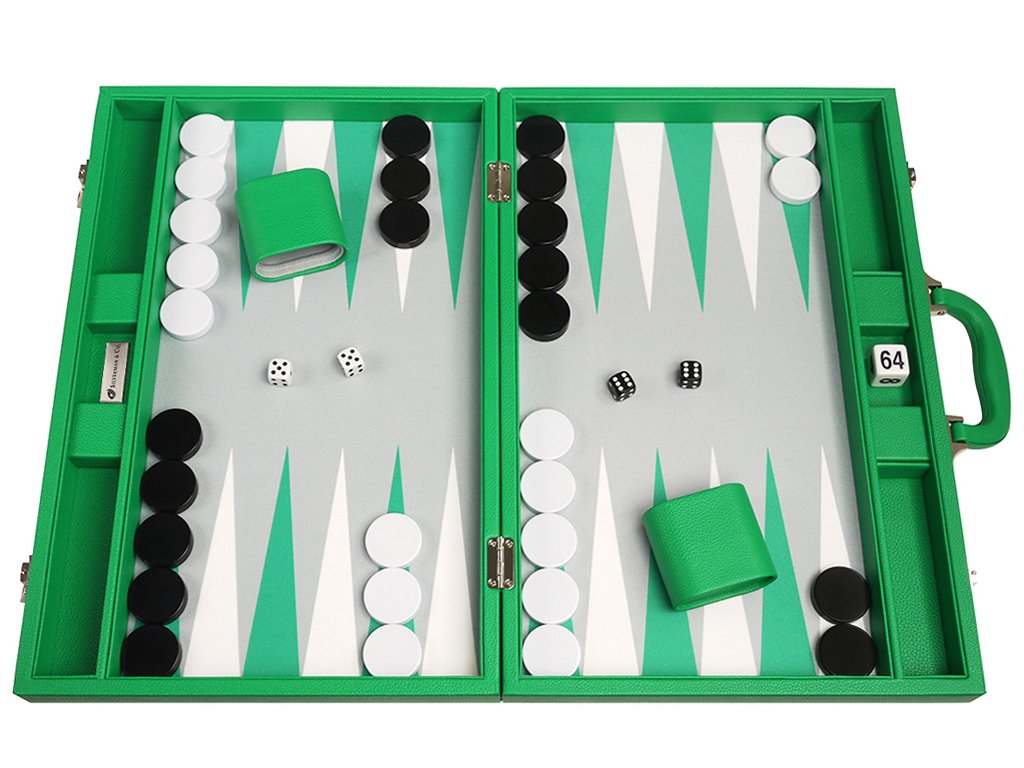 19-inch Premium Backgammon Set - Large Size Wooden Board Game with Green Felt, Grey Playing Field & White/Green Points - Perfect for Family Game Nights, Travel & Casino-Style Entertainment