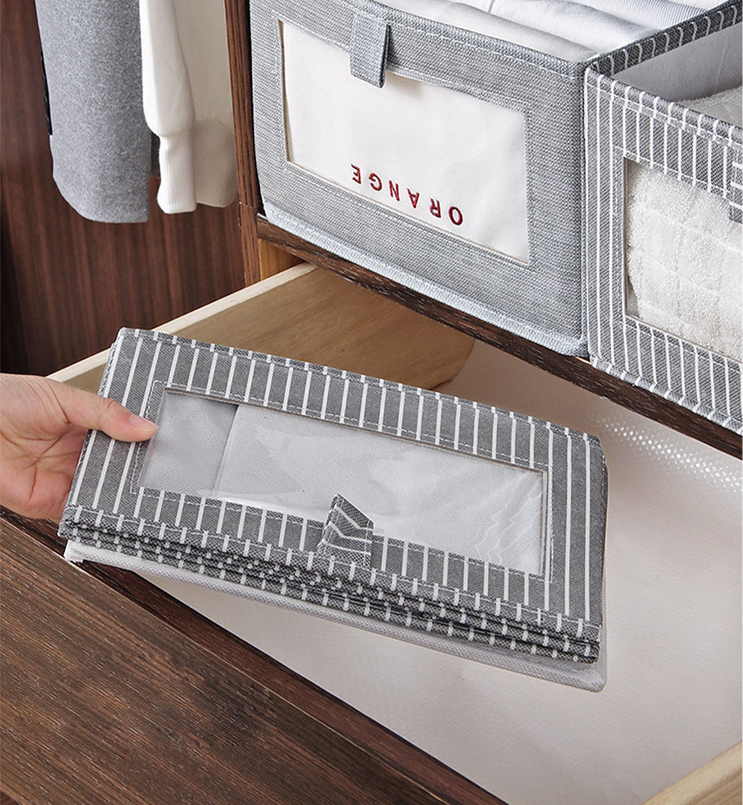Rectangular Canvas Storage Bins for Closet & Shelves Organization - Grey Fabric Storage Baskets for Bedroom, Home Decor & Clothes Storage
