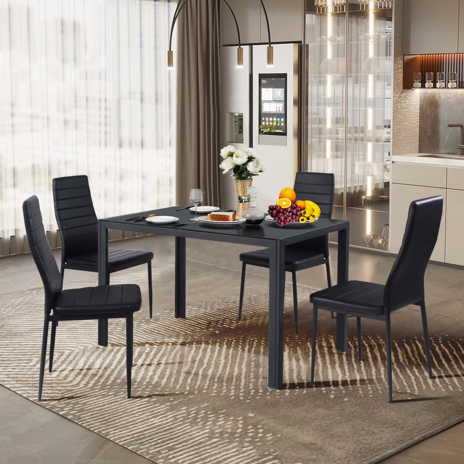 Giantex Set of 4 Upholstered Dining Chairs with Stain-Resistant PVC Leather, Non-Slip Foot Pads - Easy to Clean & Assemble, High Back Kitchen & Dining Room Chairs (Black) - Perfect for Home, Restaurant, and Office Use