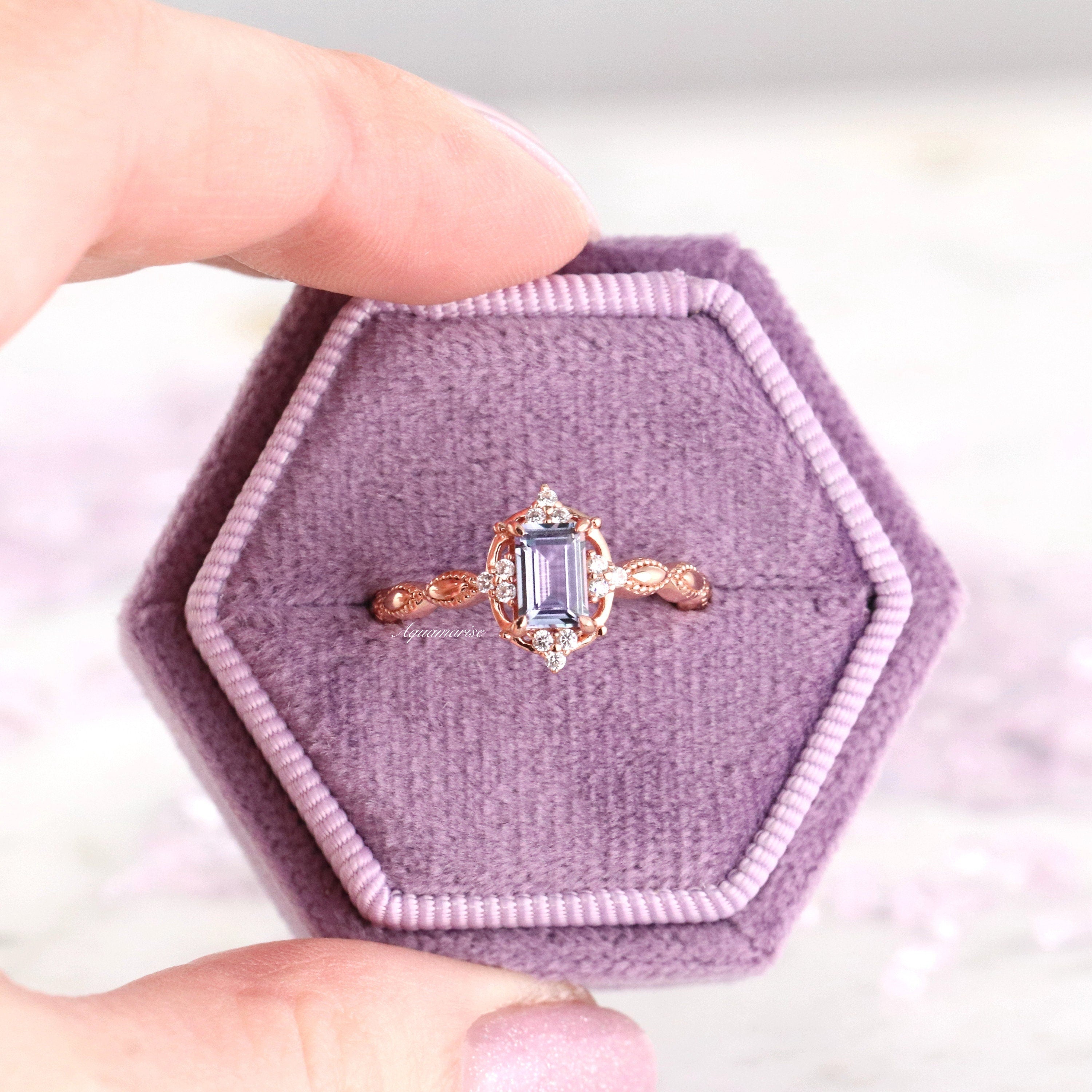 Vintage Alexandrite Ring 14K Solid Rose Gold - Elegant Jewelry for Women, Perfect for Weddings, Anniversaries & Special Occasions