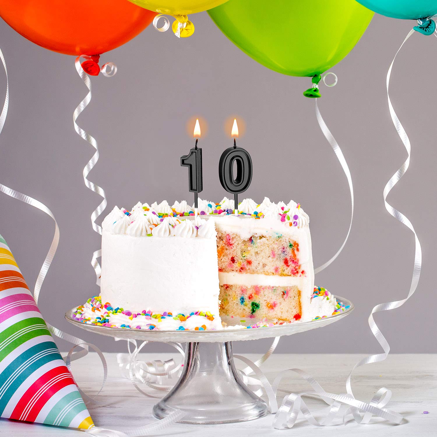 Frienda 10th Birthday Cake Candles - Numeric Candles for Happy Birthday, Wedding & Anniversary Decorations (Black) - Perfect for Birthday Parties, Wedding Cakes & Celebration Supplies