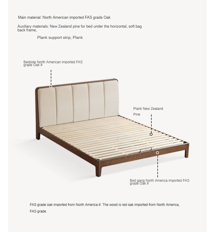 Solid Oak Wood Modern Platform Bed with Upholstered Headboard - Stylish and Durable Bedroom Furniture for Contemporary Homes