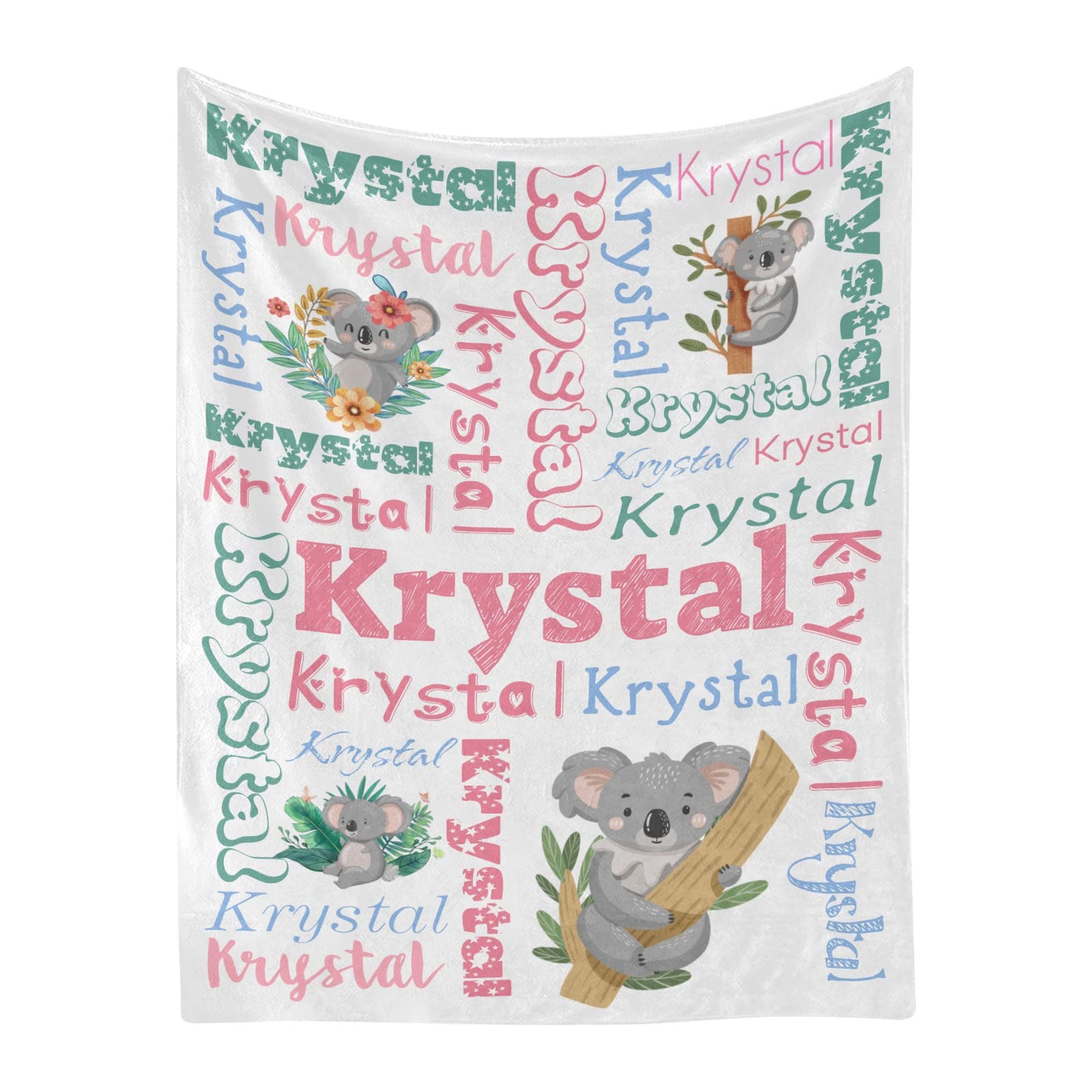 Custom Personalized Koala Floral Name Blanket - Super Soft Fleece Throw Blanket with Embroidery (50