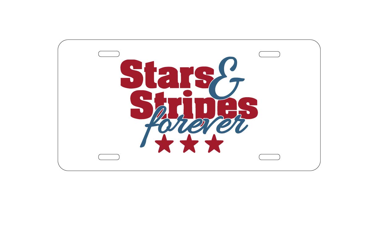 DistinctInk Personalized Aluminum Vanity License Plate for Cars - Patriotic Stars & Stripes Design - Perfect for Front Bumper Decoration & 4th of July Celebrations