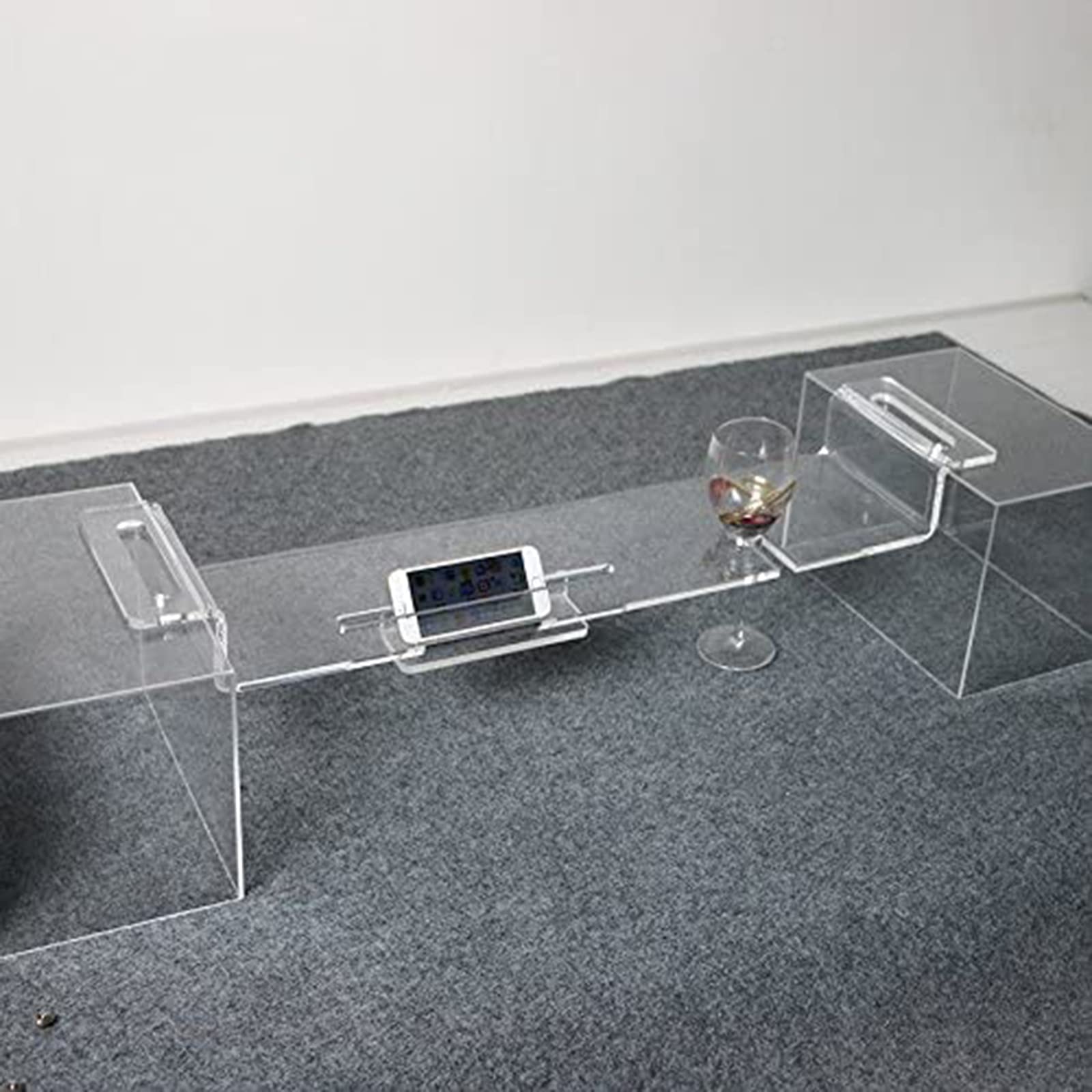 XXIOJUN Acrylic Bathtub Tray with Buckle Design - Shower Phone Holder & Wine Glass Shelf for Bathroom (82x18x8cm) - Perfect for Relaxing Baths, Reading & Wine Time in Home or Hotel