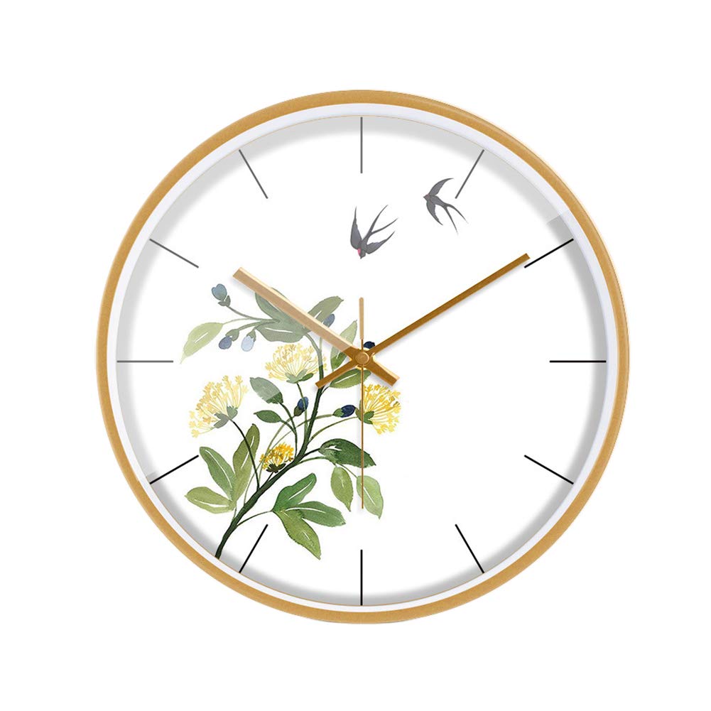 XYENJOY 12 Inch Round Wall Clock with Floral Metal Frame - Silent Quartz Movement - Elegant Home Decor for Living Room, Bedroom, Office - 30cm Gold Wall Clock for Modern Interior Design