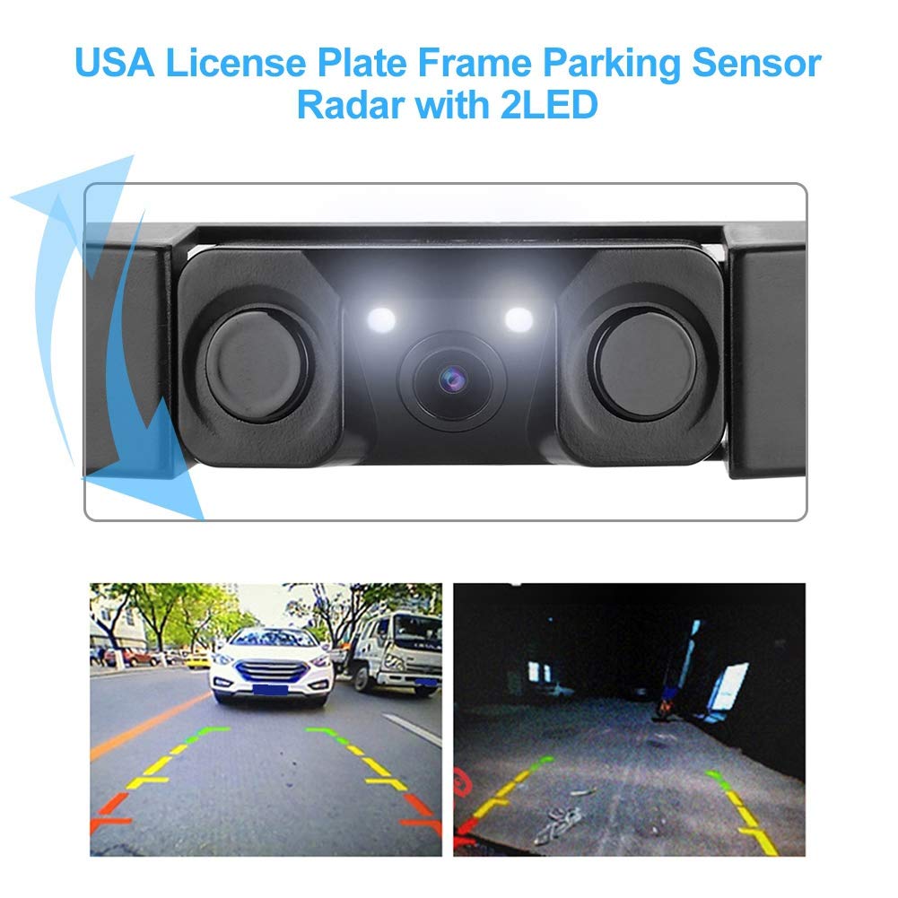 Universal Car License Plate Frame Backup Camera with 170° Wide View Angle & Parking Sensor - IP67 Waterproof Reversing Assist Security System for Vehicles | Perfect for Parking Assistance, Night Driving & Tight Space Maneuvering