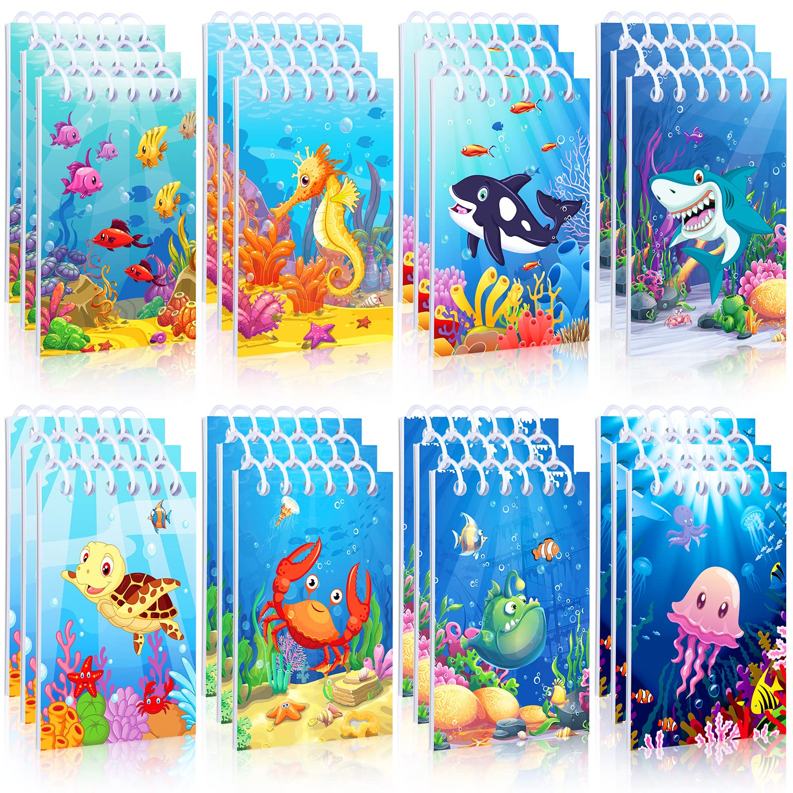 24-Pack Mini Ocean Animal Spiral Notepads - Underwater Themed Small Notebooks for Classroom, Office Rewards & Party Favors | Perfect for School Supplies, Teacher Gifts & Sea-Themed Birthday Decorations