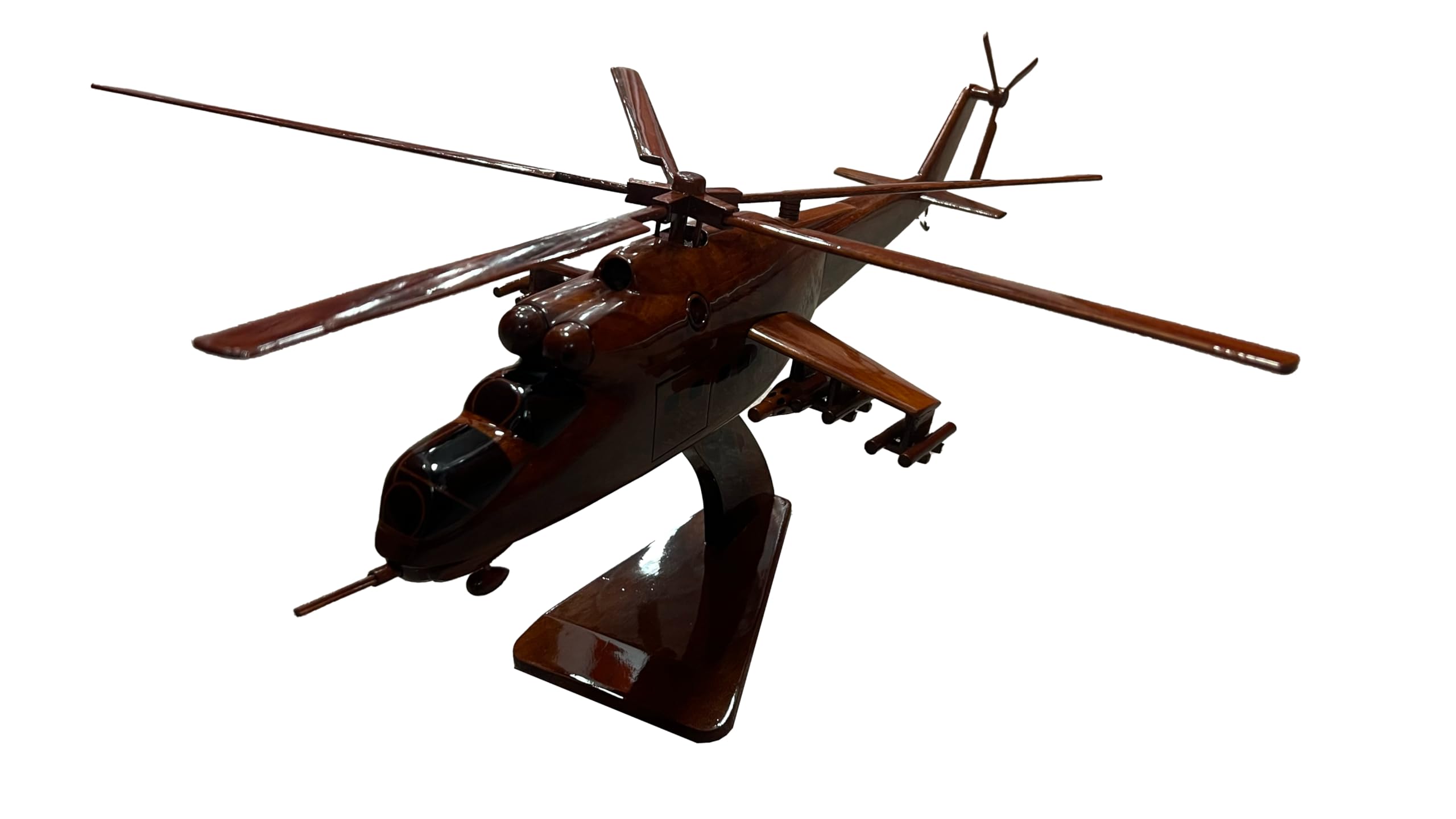 MI-24 Hind Helicopter Model - Premium Mahogany Wood Desktop Display - Perfect for Military Collectors, Office Decor & Aviation Enthusiast Gifts