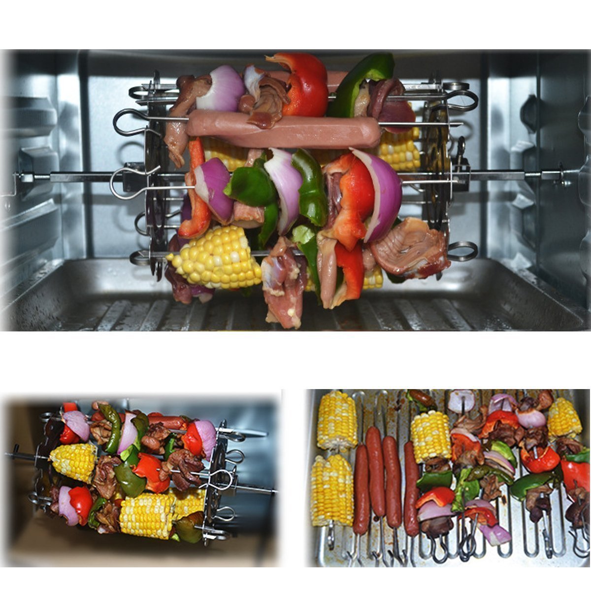 Premium Stainless Steel BBQ Grill Basket - Heavy Duty Vegetable & Meat Skewer Kebab Maker for Rotisserie Oven, Camping, Backyard Grilling - Perfect for Chicken, Shrimp, Veggies - Easy to Clean & Rust Resistant