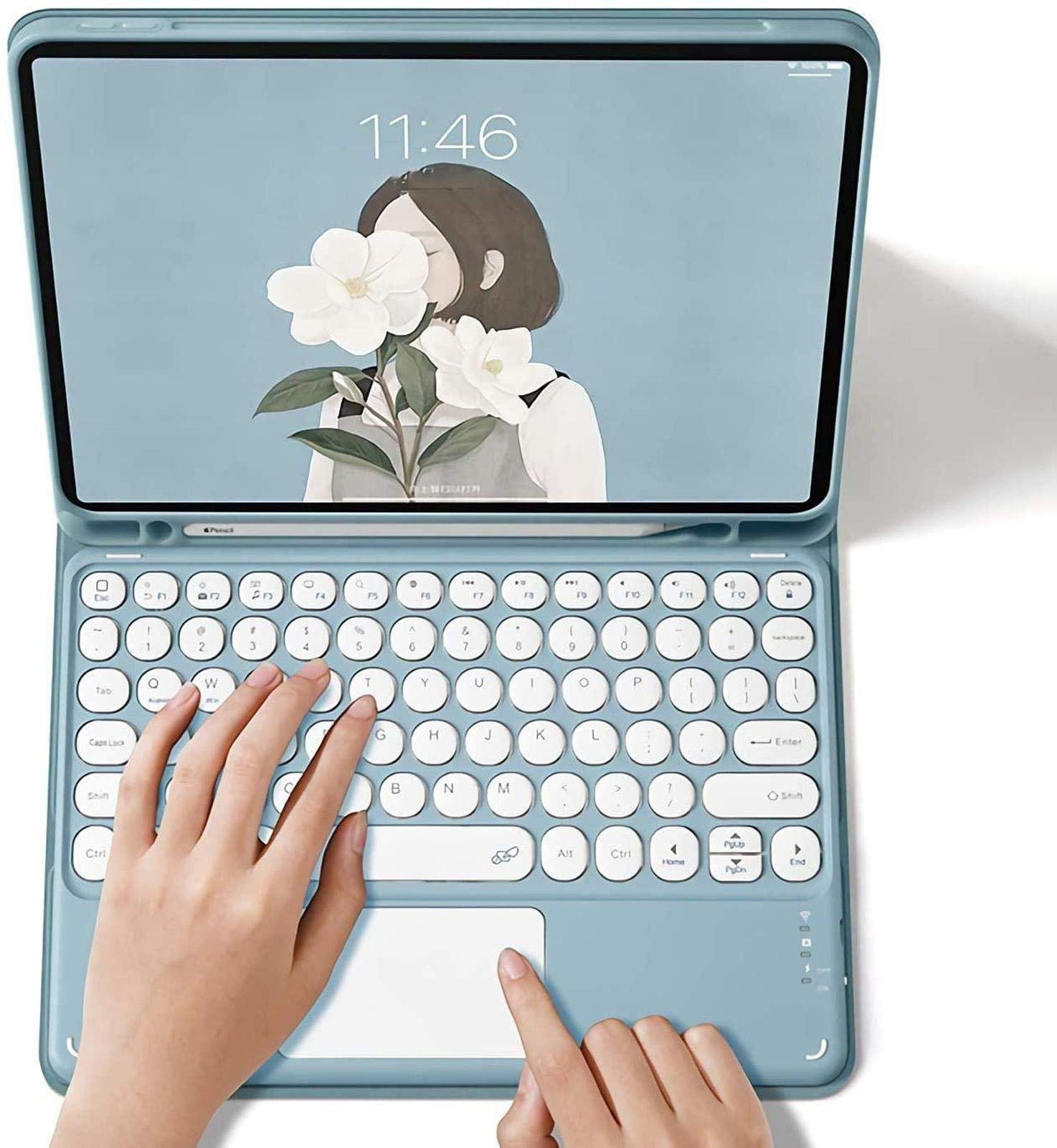Bluetooth Keyboard Case for iPad Air 4 10.9 Inch (2020) - Slim Leather Folio Cover with Touchpad & Backlit Keys | Perfect for Work, Study & Travel | Blue