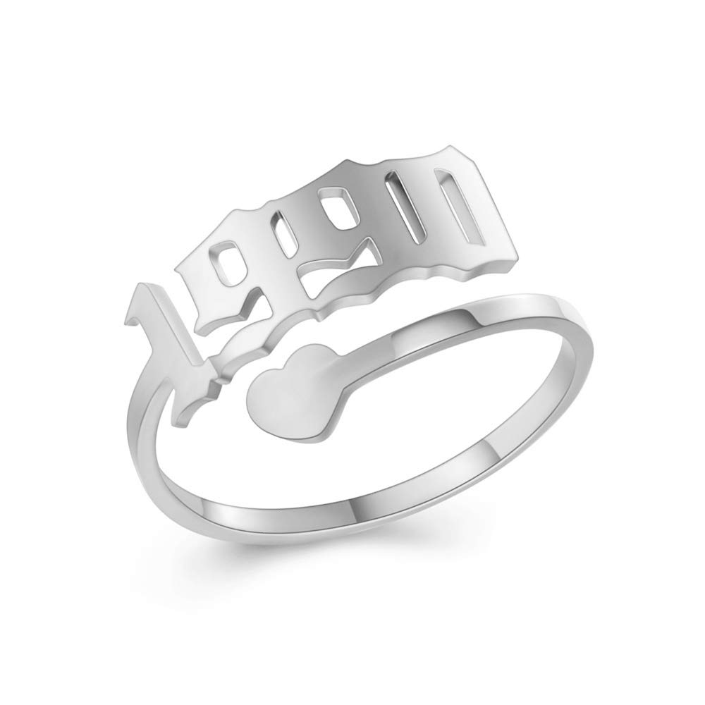 SKQIR Adjustable Initial Number Birth Year Open Ring for Women - Gold/Silver Stainless Steel Promise Ring, Engagement Wedding Band - Perfect Anniversary Gift for Her, Birthday Present, Valentine's Day Jewelry (Great for Everyday Wear & Special Occasions)