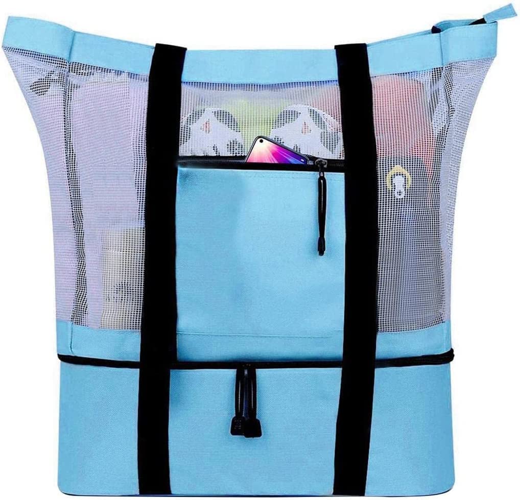 MOQLOM 2 in 1 Insulated Picnic Cooler Bag with Double-Layer Mesh - Large Thermal Beach Tote for Outdoor Swimming, Camping, Travel & Picnics (Blue) | Perfect for Summer BBQs, Park Outings & Family Gatherings