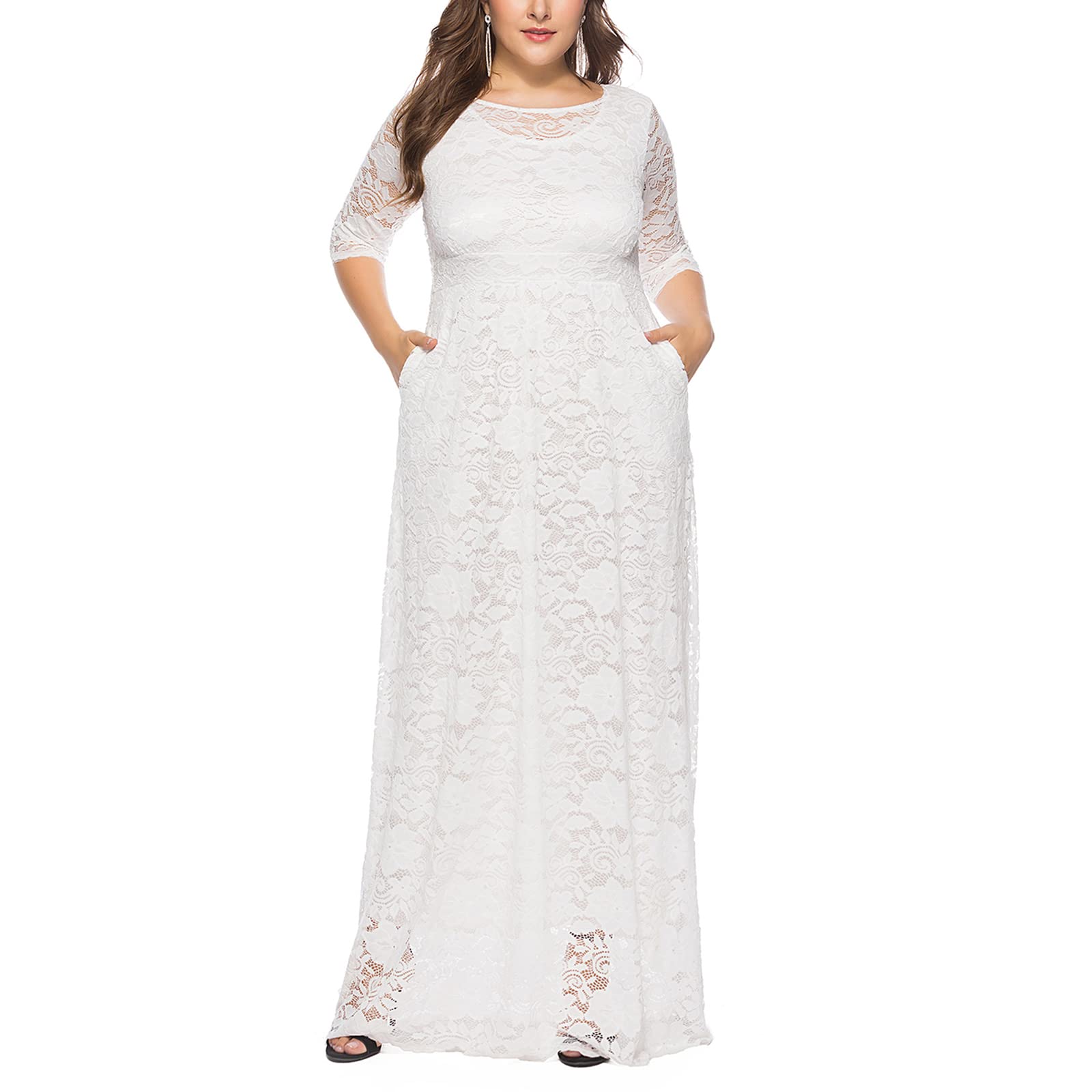 Naiveroo Plus Size Lace Dress for Women - Elegant 3/4 Sleeve Formal Gown for Wedding Guest, Bridesmaid & Evening Party | Perfect for Cocktail Receptions, Prom & Special Occasions