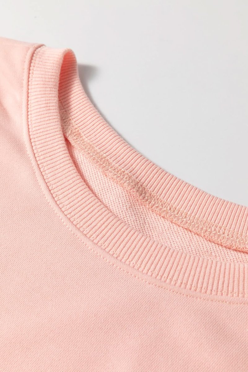 Stylish Apricot Pink Sequined Bowknot Drop Shoulder Oversized Sweatshirt for Women | Trendy Loose Fit Pullover | Perfect for Casual Outings, Parties & Date Nights