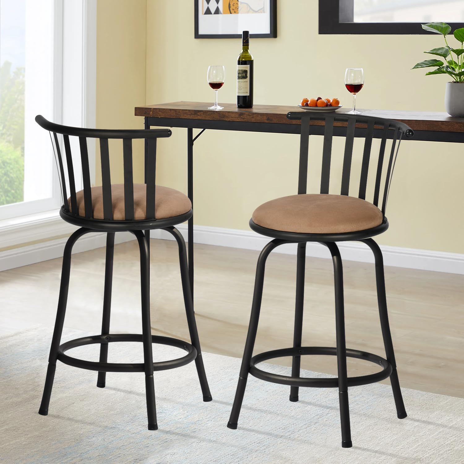 **Adjustable Classic Barstools Set of 4 – Country Style Swivel Bar Chairs with Backrest & Footrest – Counter Height Stools for Kitchen Island, Bistro, Pub & Home Bar – Interchangeable Legs in Brown/Black – Perfect for Dining, Entertaining & Small Spaces**