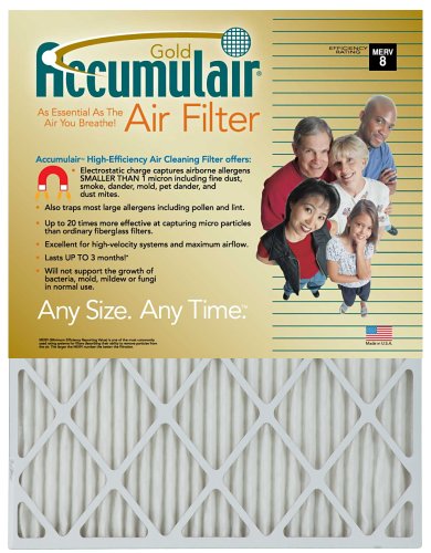 Accumulair Gold 23.5x25x1 Inch MERV 8 Pleated Air Filter for Furnace, HVAC System - Traps Dust, Pollen & Allergens - Perfect for Homes with Pets or Allergies