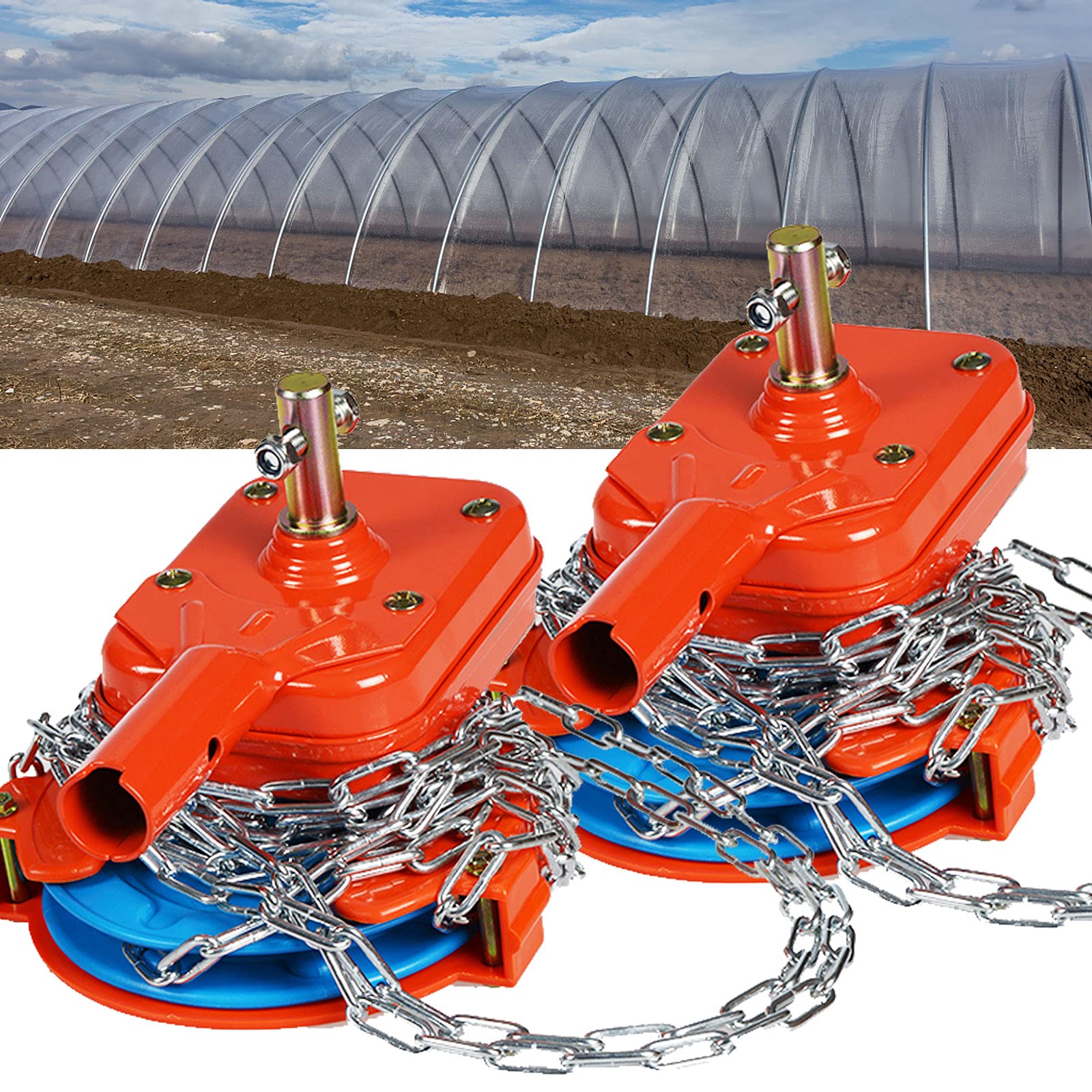 Manual Greenhouse Winch - Film Roll-Up Coiler for Sidewall & Roof Ventilation | Adjustable Chain (4m/6m/8m) | Durable Greenhouse Ventilation Tool for Home Gardens & Commercial Farms