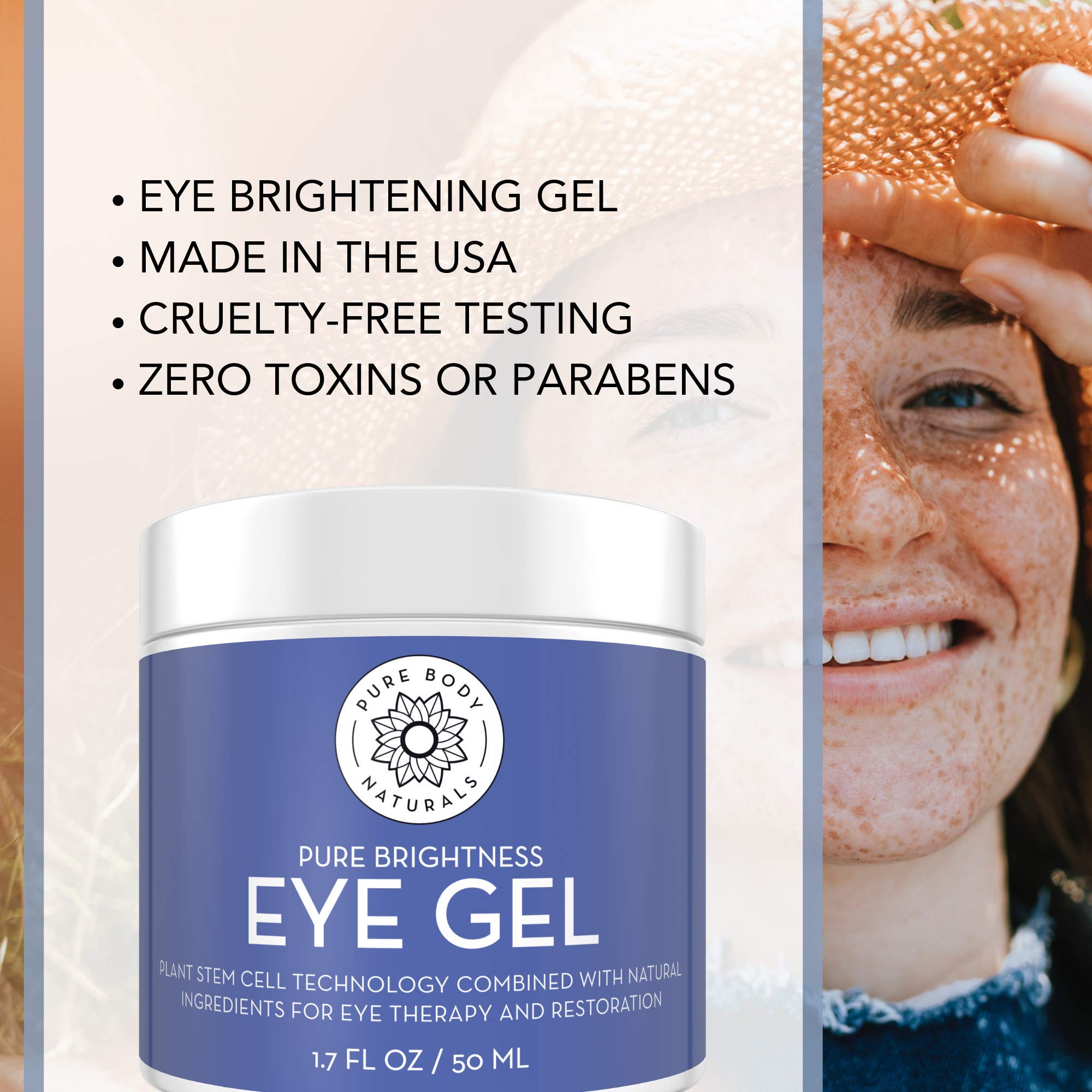 Pure Body Naturals Age Defying Eye Gel - Dark Circle & Puffiness Reducer, Anti-Aging Eye Treatment with Hyaluronic Acid & Peptides | Perfect for Night Routine & Travel Skincare