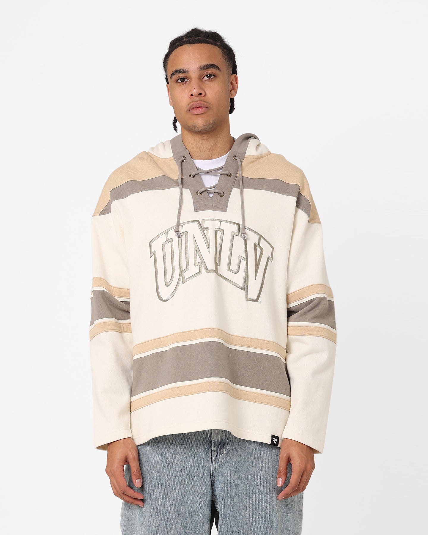 47 Brand UNLV Superior Lacer Hoodie - Cream/Khaki - Comfortable College Sweatshirt for Men & Women - Perfect for Campus Wear, Game Day & Casual Outfits