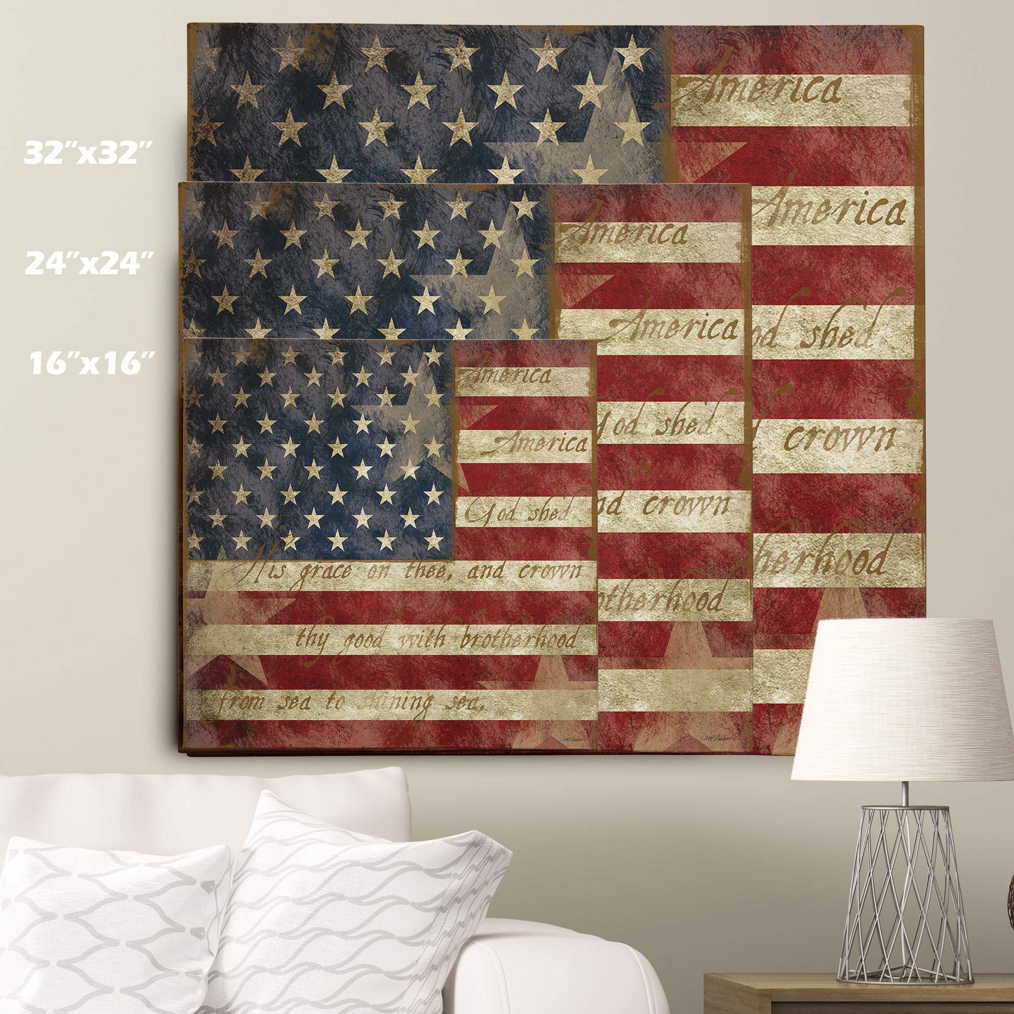 Wexford Home American Flag Wall Art Decor - 32x32 Gallery Wrapped Canvas Print for Living Room, Bedroom & Office - Ready to Hang Patriotic Home Decor