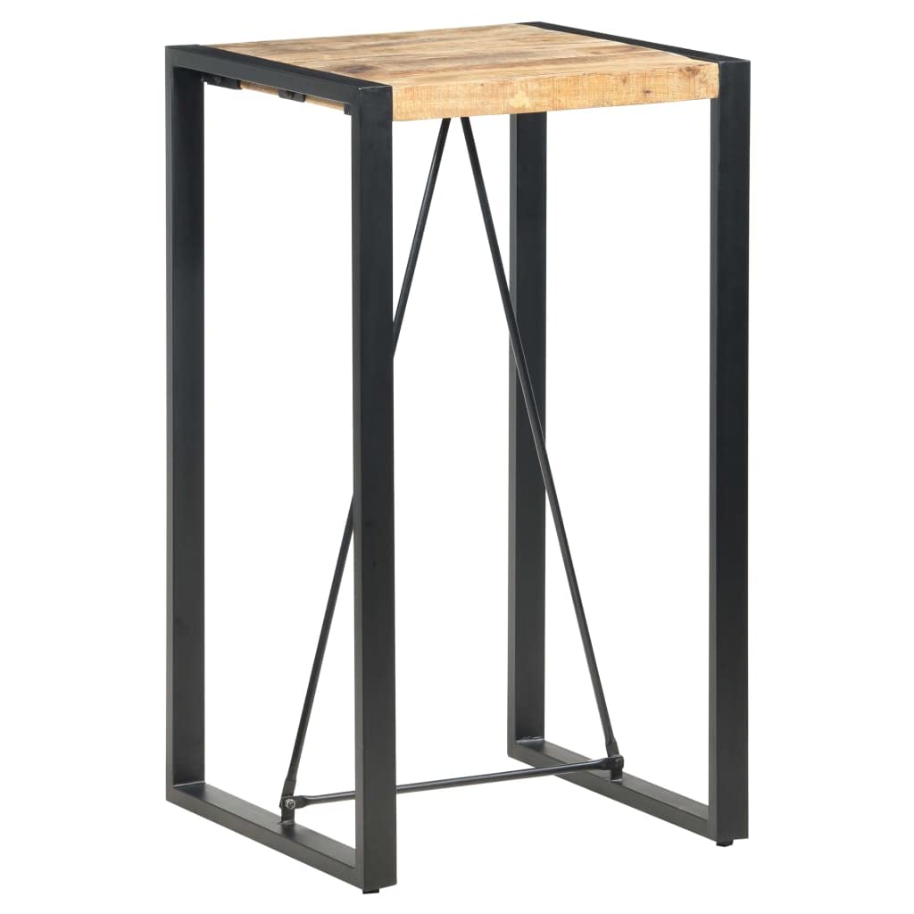 Industrial Design Bar Table with Sturdy Metal Frame, Solid Mango Wood Dining Table, 23.6