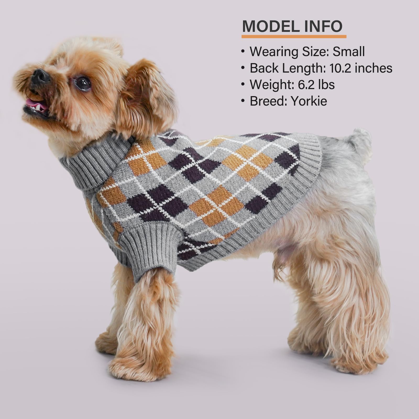 KYEESE Long Sleeve Turtleneck Dog Sweater - Diamond Plaid Pattern Warm Winter Coat for Small & Medium Dogs (Gray, X-Large) - Perfect for Cold Weather Walks and Indoor Comfort