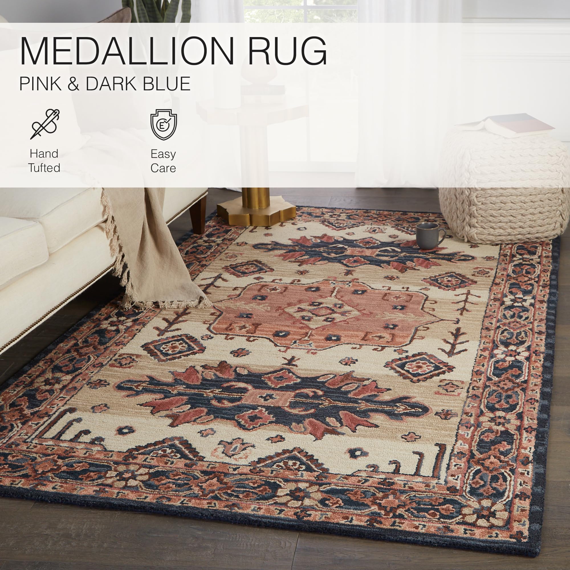 Jaipur Living Washable 5x8 Area Rug - Boho Chic Pink & Dark Blue Modern Rug | Perfect for Living Room, Bedroom & Dorm Decor