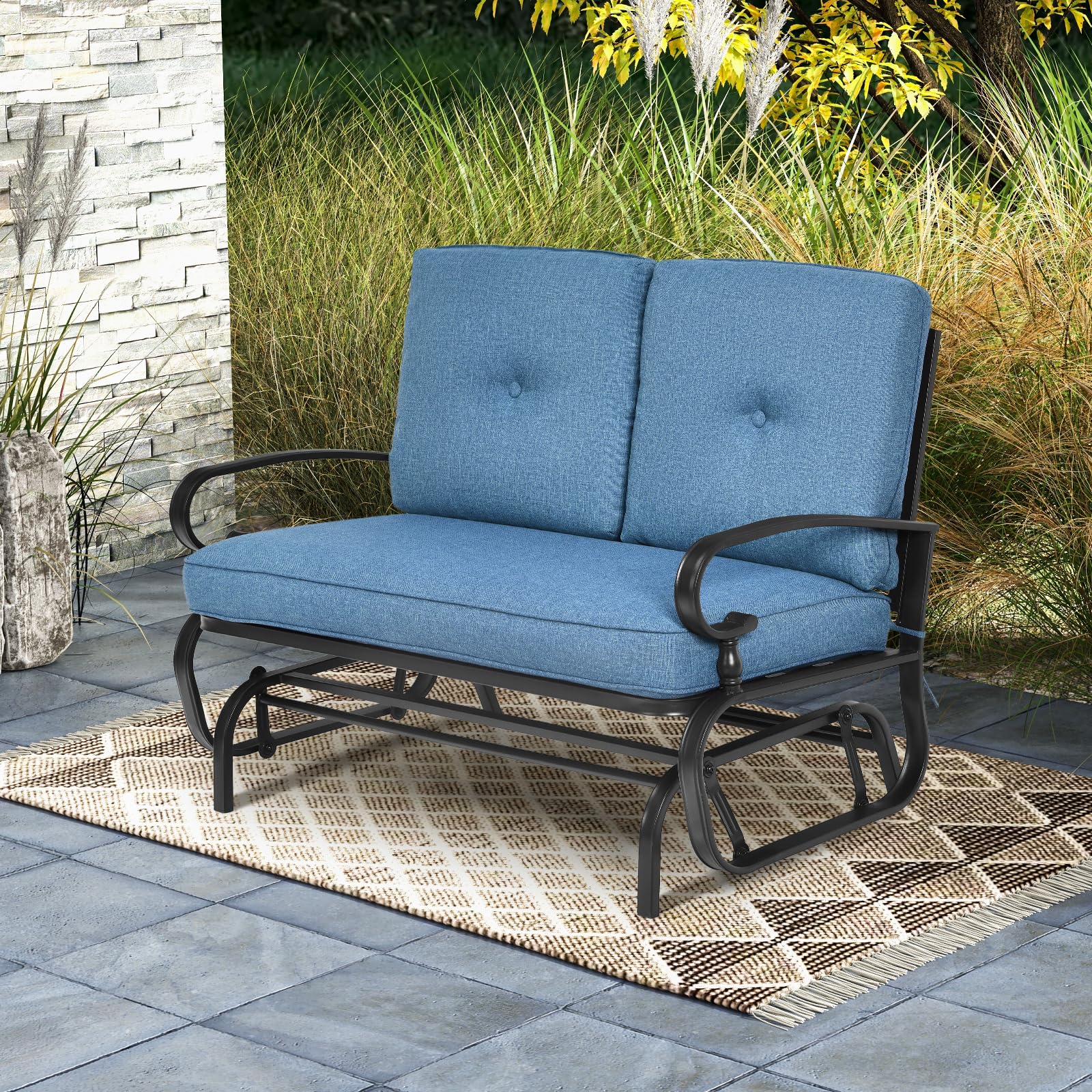 **Tangkula 2-Person Outdoor Swing Glider Chair - Patio Loveseat with Steel Frame & Comfortable Cushions - Perfect for Garden, Porch, Balcony, Poolside (Blue) - Relaxing Outdoor Seating for Couples**