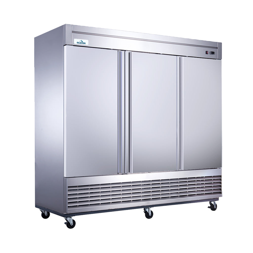 Glacier GR 3 82 Reach-In Commercial Refrigerator with 3 Solid Doors - Perfect for Restaurants, Cafes, and Catering Businesses