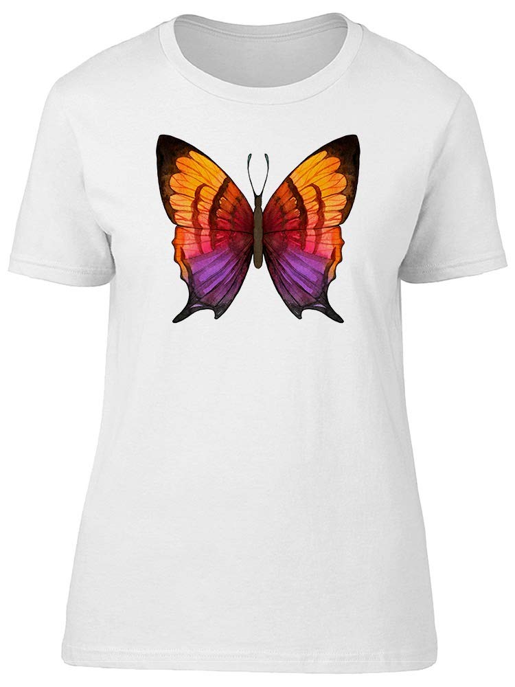 Vibrant Sunset Colors Butterfly Print T-Shirt for Women - Casual & Stylish Summer Top for Outings, Beach Trips, and Festivals