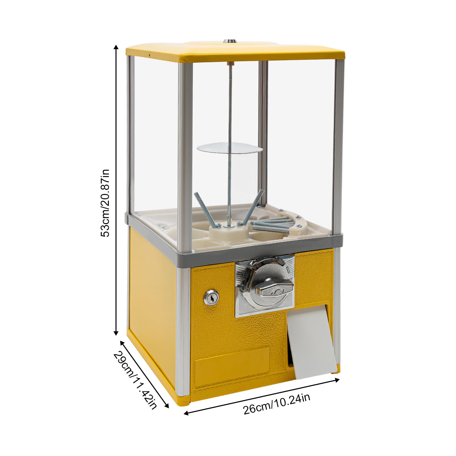 25-Cent Spherical Capsule Candy Vending Machine - 1.77-1.97 Inch Commercial Bulk Gumball Dispenser for Game Stores, Retail Shops & Amusement Parks (Yellow) - Perfect for Arcades, Malls, and Party Entertainment