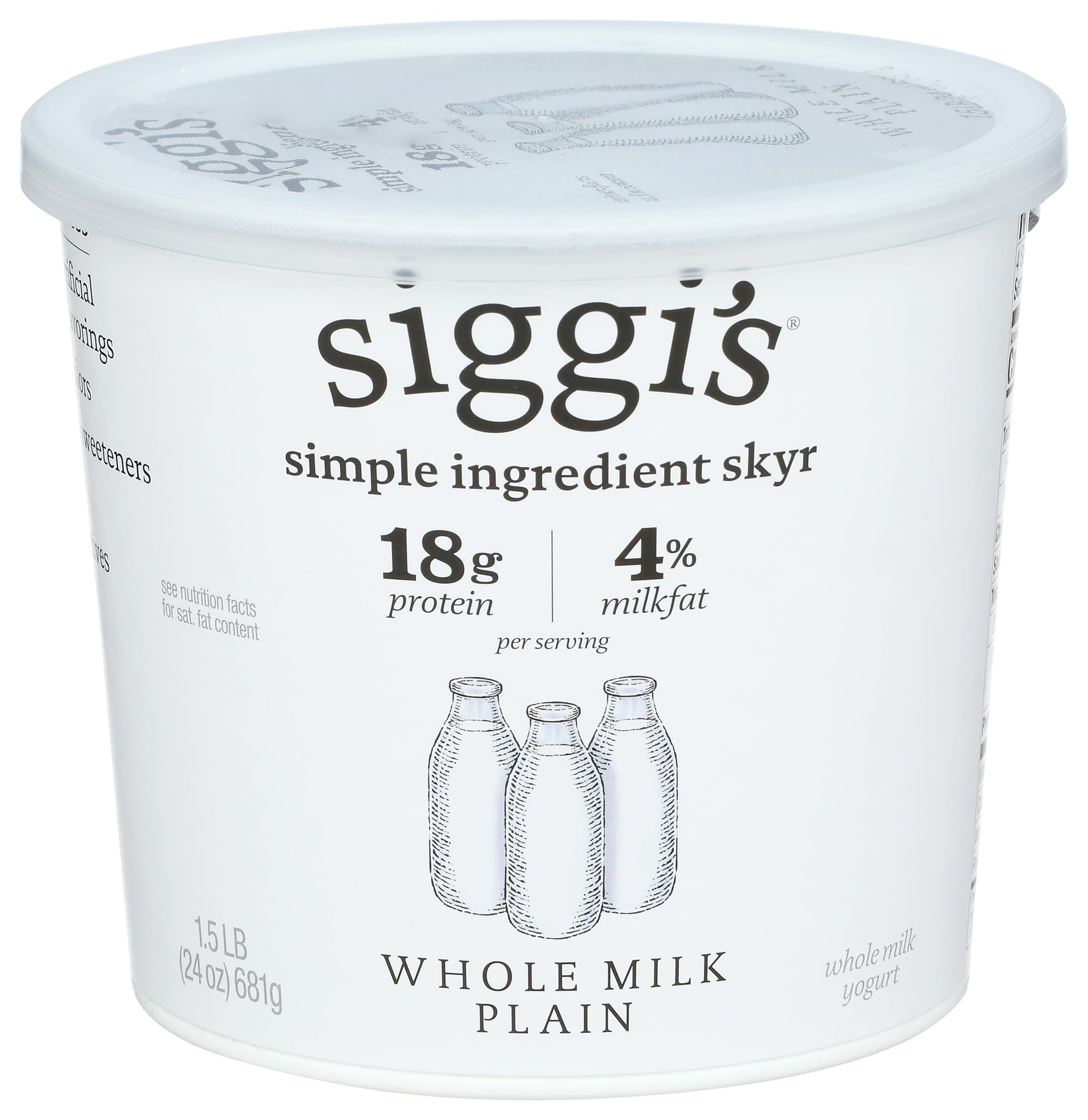 Siggi’s Icelandic Strained Whole Milk Yogurt, Plain, 24 OZ – High Protein, Low Sugar, Thick & Creamy Yogurt for Healthy Snacks, Breakfast & Smoothies