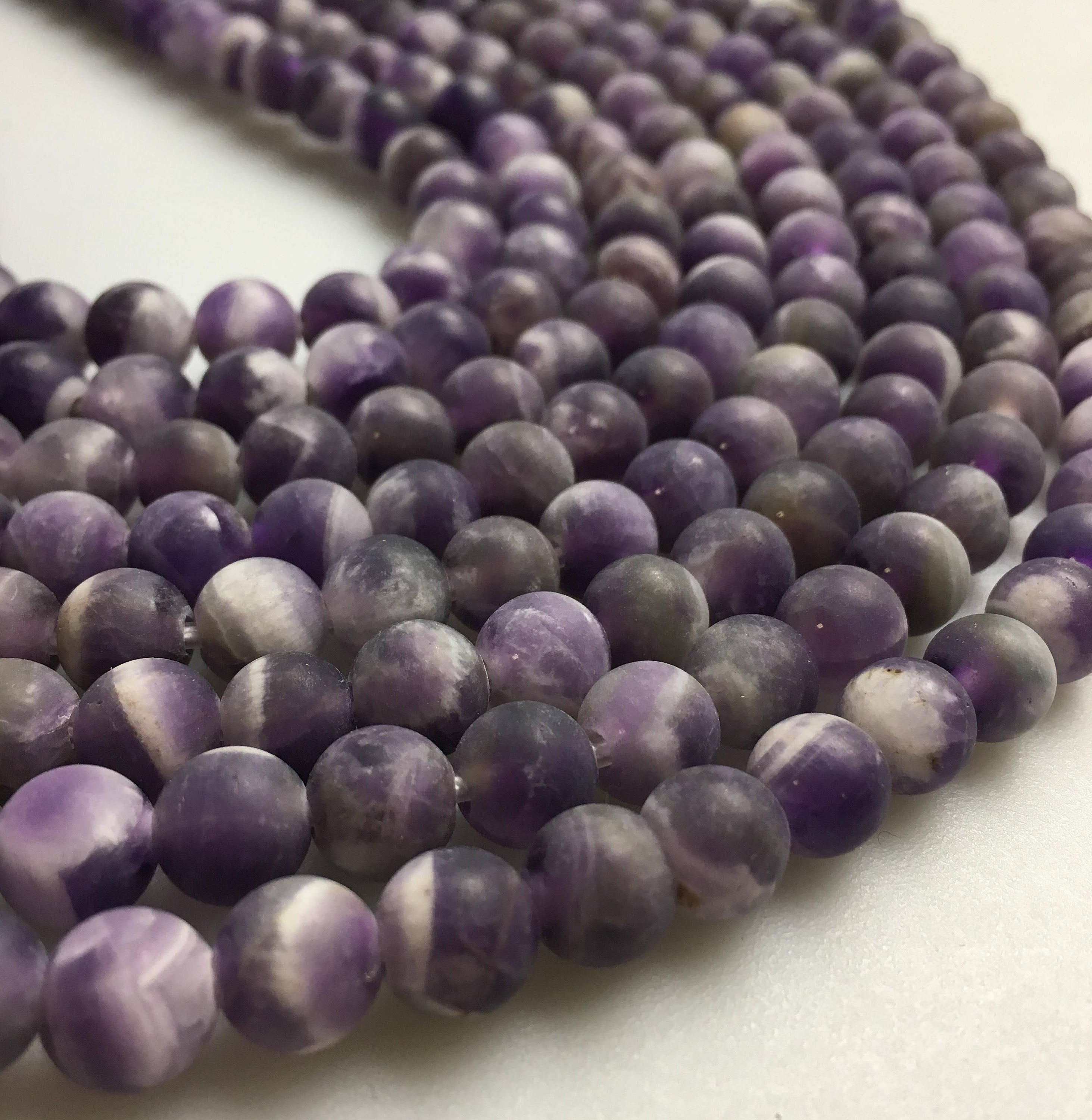 2.0mm Large Hole Amethyst Matte Round Beads - 6mm, 8mm, 10mm, 15.5 Inch Strand for Jewelry Making, DIY Bracelets, Necklaces & Craft Projects