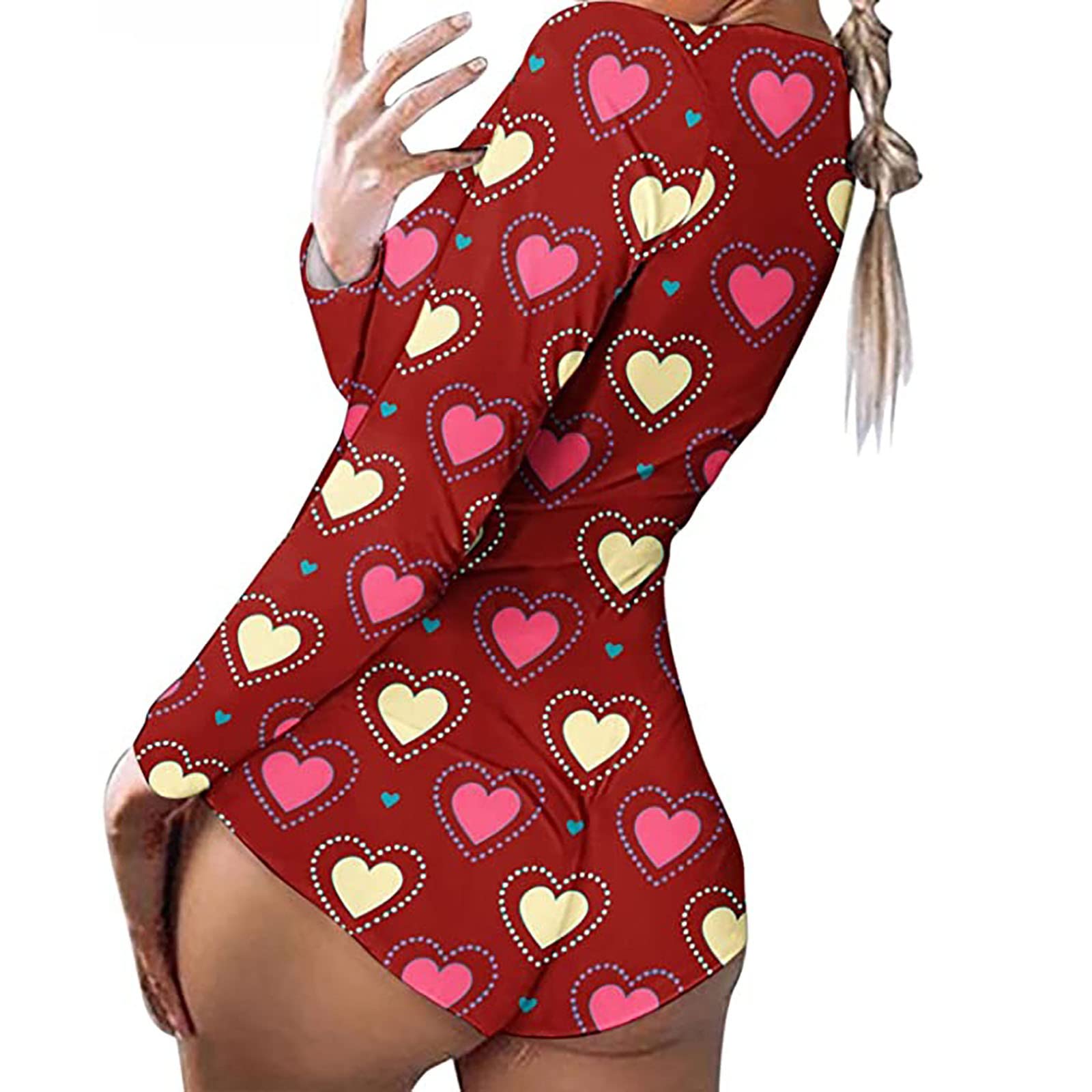 Funny Valentine's Day Overalls for Women - Vintage Long Sleeve V-Neck Love Graphic Jumpsuit | Perfect for Valentine's Date, Casual Outings & Themed Parties