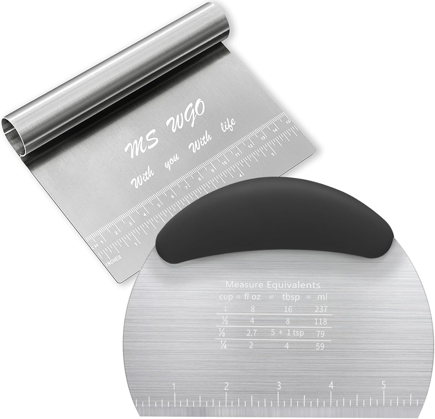 Stainless Steel Dough Scraper & Pizza Cutter with Measurement Ruler - Multi-Purpose Kitchen Tool for Baking, Pastry, Cookies, Bread & Vegetables - Perfect for Home Bakers & Professional Chefs