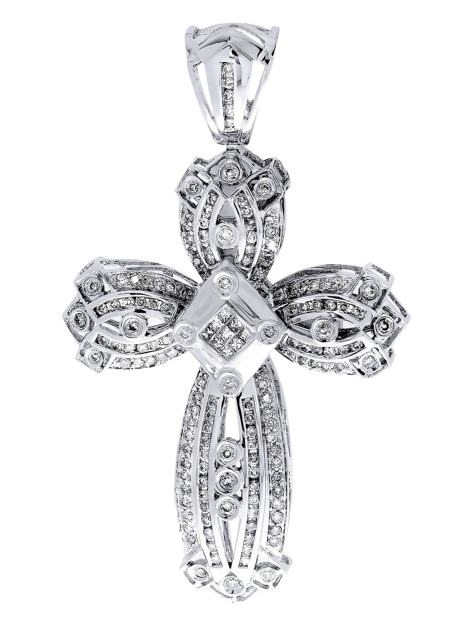 1.85 Carat Diamond Cross Pendant Necklace - 14.51 Grams Solid Gold Religious Jewelry for Women - Perfect for Baptism, Confirmation & Special Occasions