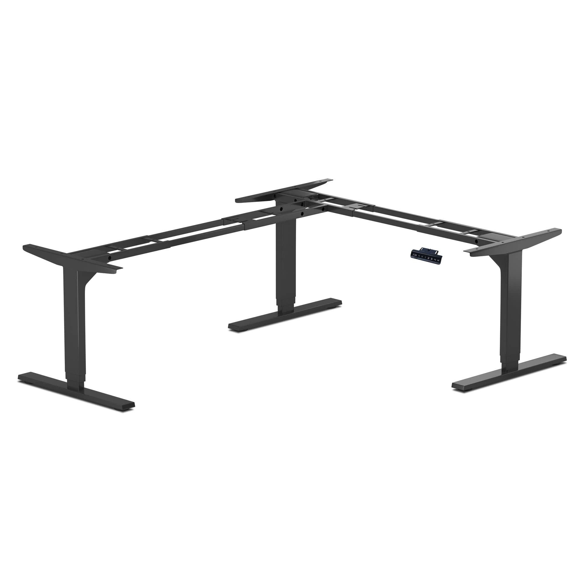Adjustable L-Shaped Standing Desk Corner Frame with Triple Electric Motors - FLT-05 Black for Home Office | Ergonomic Workstation for Dual Monitor Setup & Conference Calls