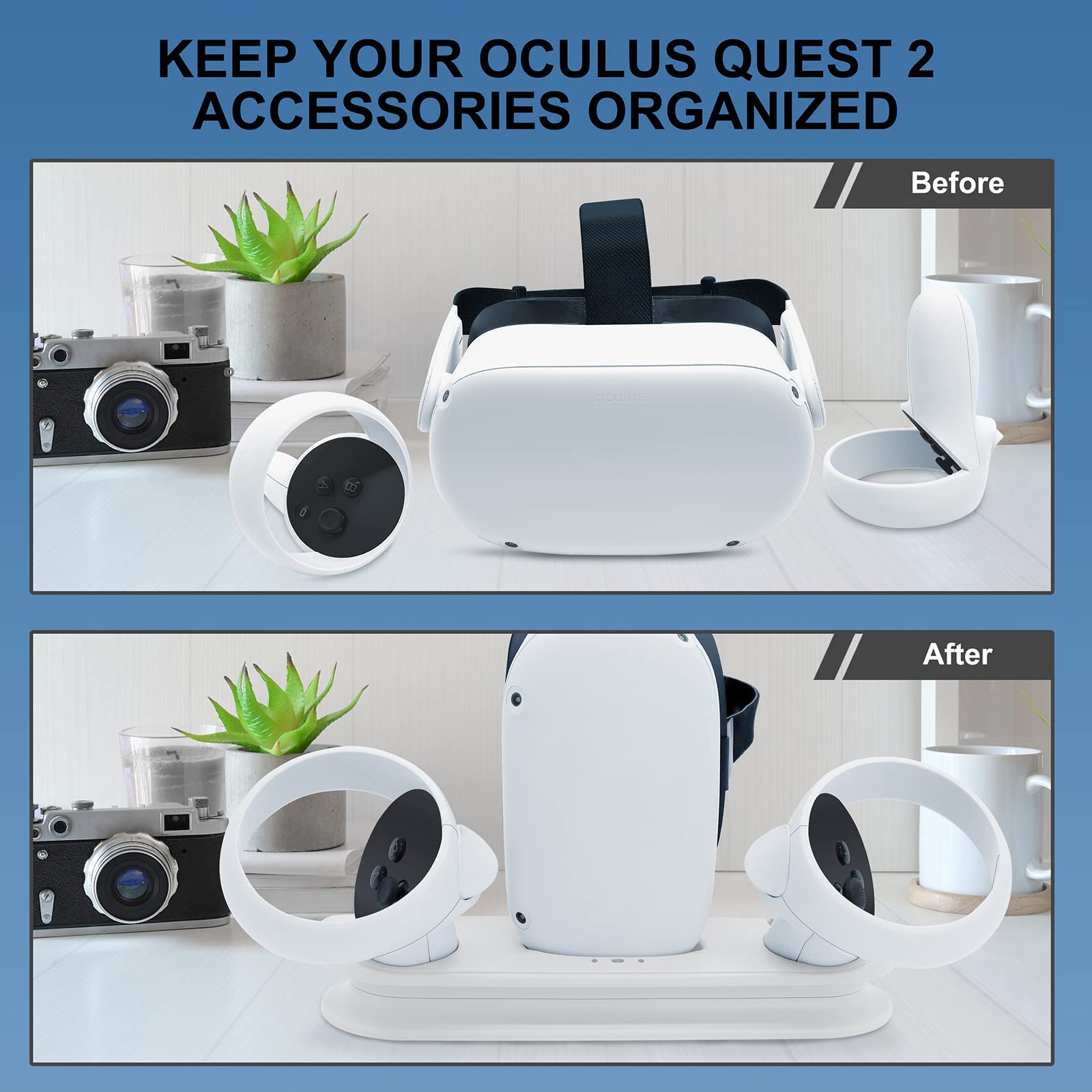 VR Charging Dock for Oculus/Meta Quest 2 - Fast Charging Stand with LED Light, 2 Rechargeable Batteries & USB-C Cable | Perfect for Gaming, VR Entertainment & Multiplayer Sessions