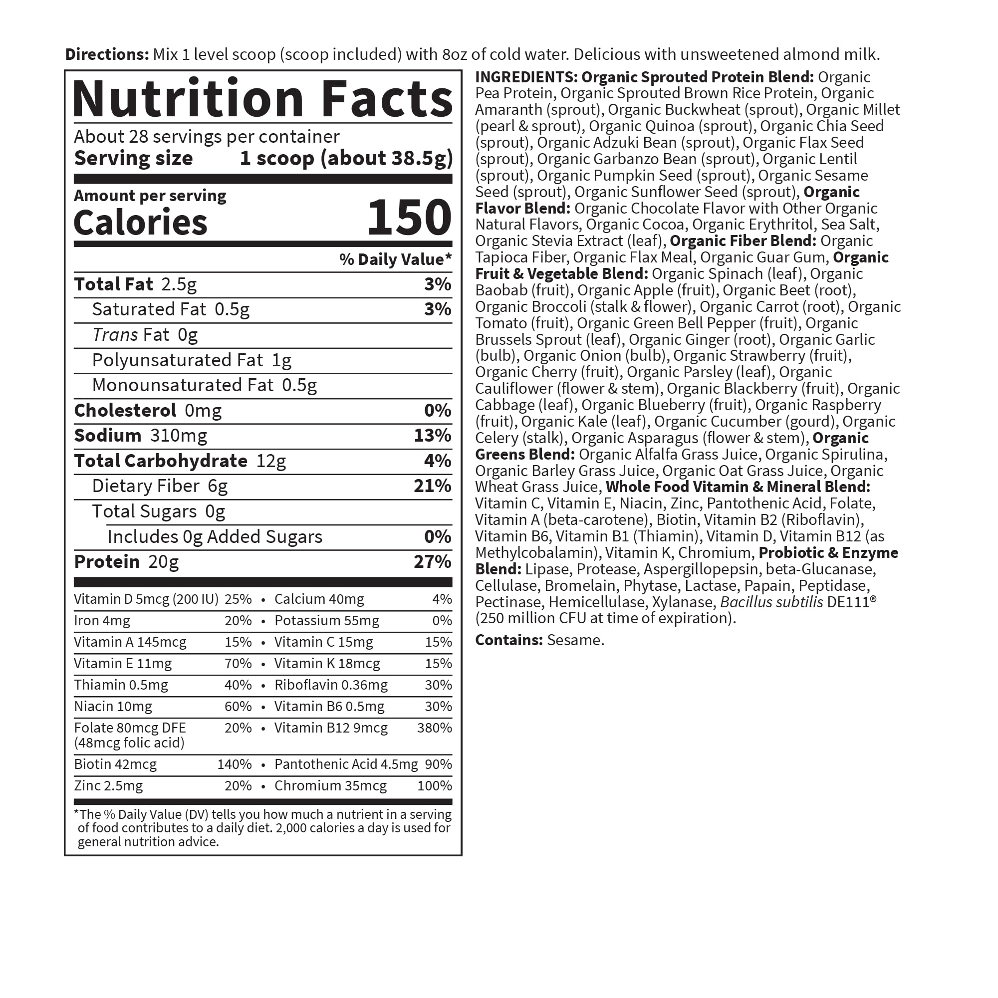 Garden of Life Vegan Protein Powder - Organic Raw Meal Replacement Shakes with Plant-Based Pea Protein, Sprouts, Greens & Probiotics | Dairy-Free Chocolate Flavor (28 Servings) for Post-Workout Recovery & Healthy Weight Management