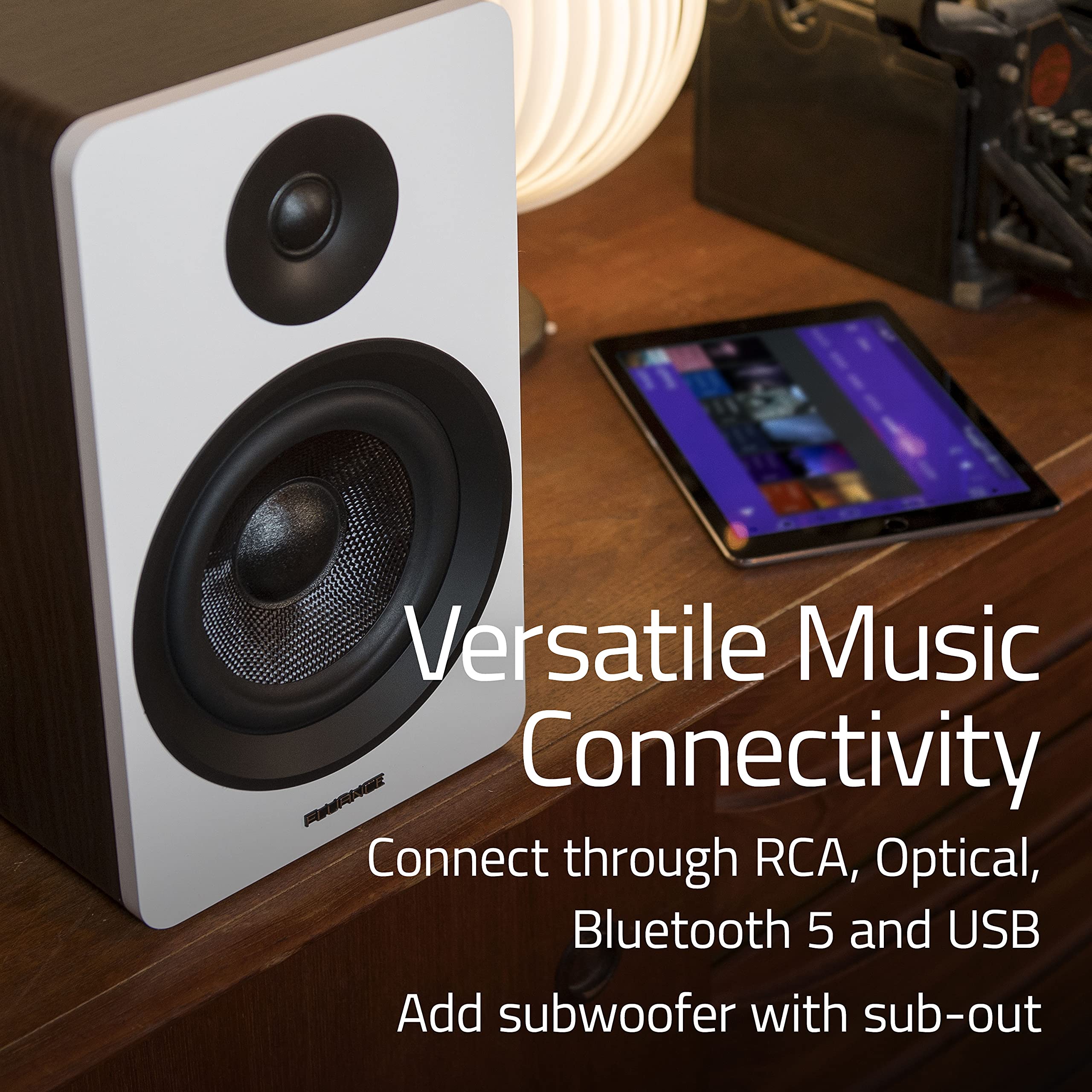 Fluance Ai61 White Walnut Powered 2.0 Stereo Bookshelf Speakers with 6.5