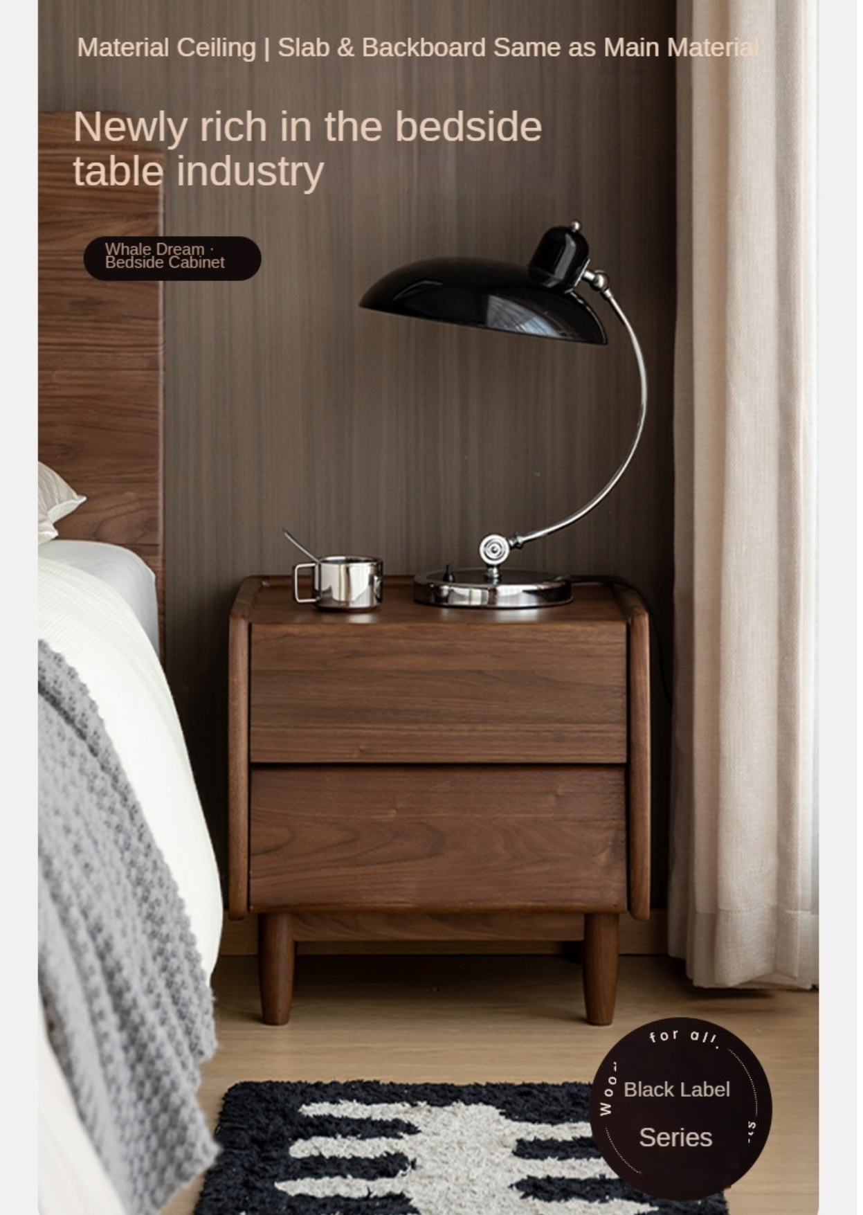 Solid Black Walnut Wood Nightstand - Small Bedside Table with Drawer for Bedroom, Living Room & Office - Natural Wood Furniture for Home Decor