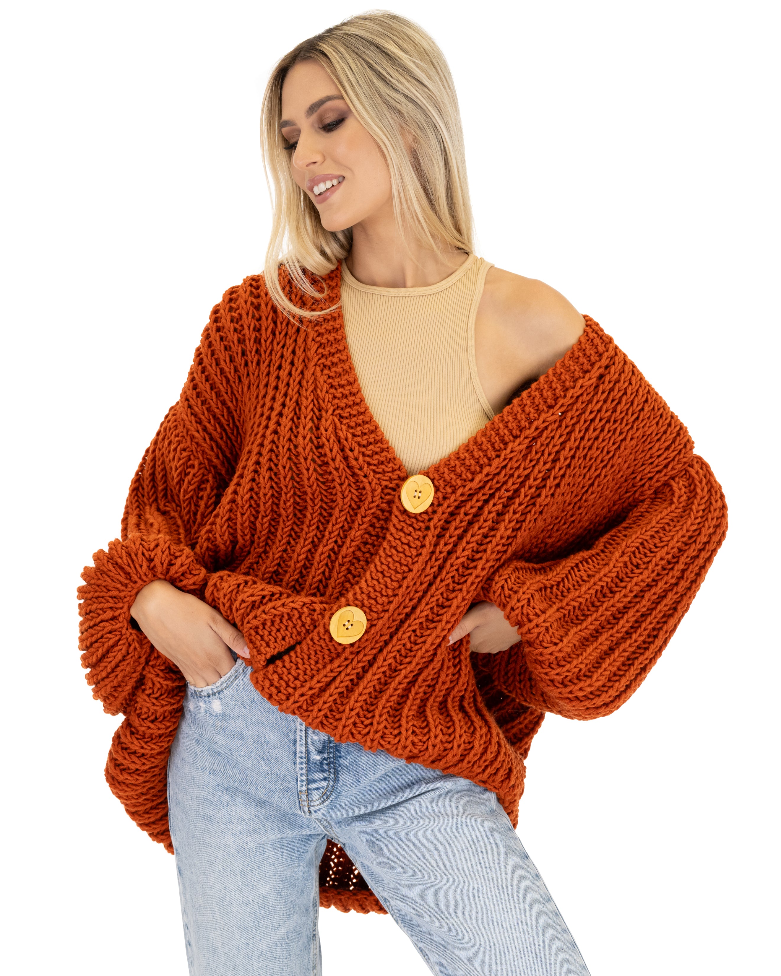 Premium Merino Wool Balloon Cardigan for Women - Soft & Cozy Oversized Knit Sweater - Perfect for Fall, Winter & Casual Outfits