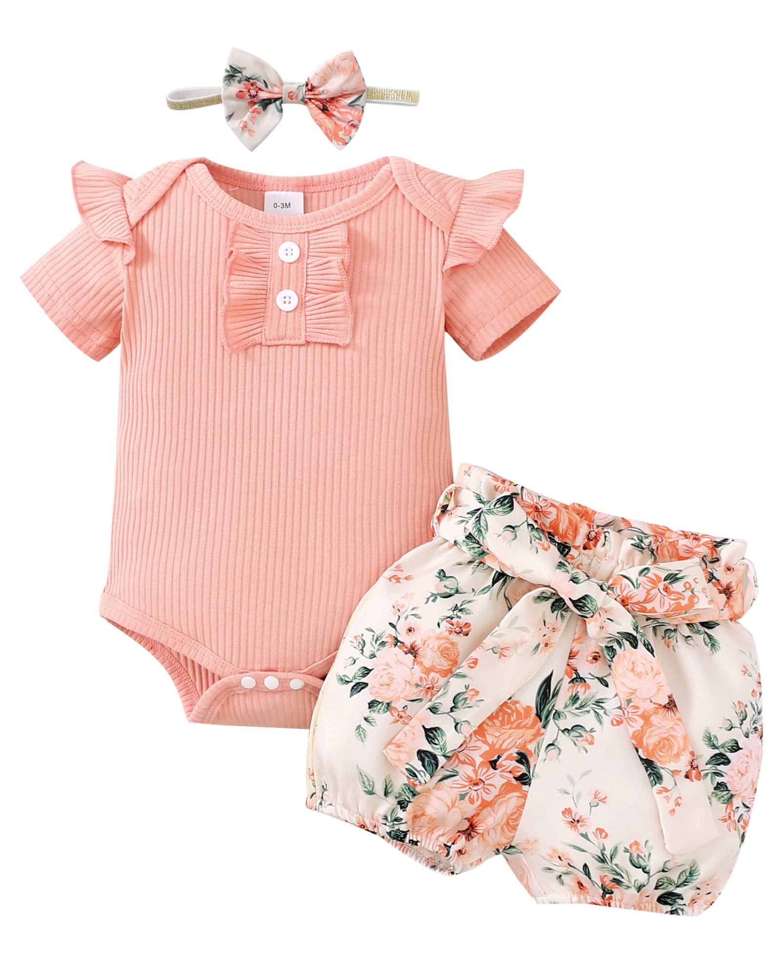 Mioglrie Newborn Baby Girl Clothes - Cute Cotton Romper & Shorts Set for Infant Summer Outfits | Perfect for Playtime, Photoshoots & Family Outings