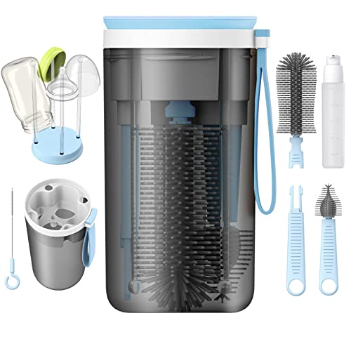 Luluan Baby Bottle Brush Cleaning Kit with Drying Rack - 6-Piece Silicone Bottle Cleaner Set for Glass, Plastic & Metal Bottles - Safe & Effective Newborn Feeding Accessories for Nursery, Travel & Home Use